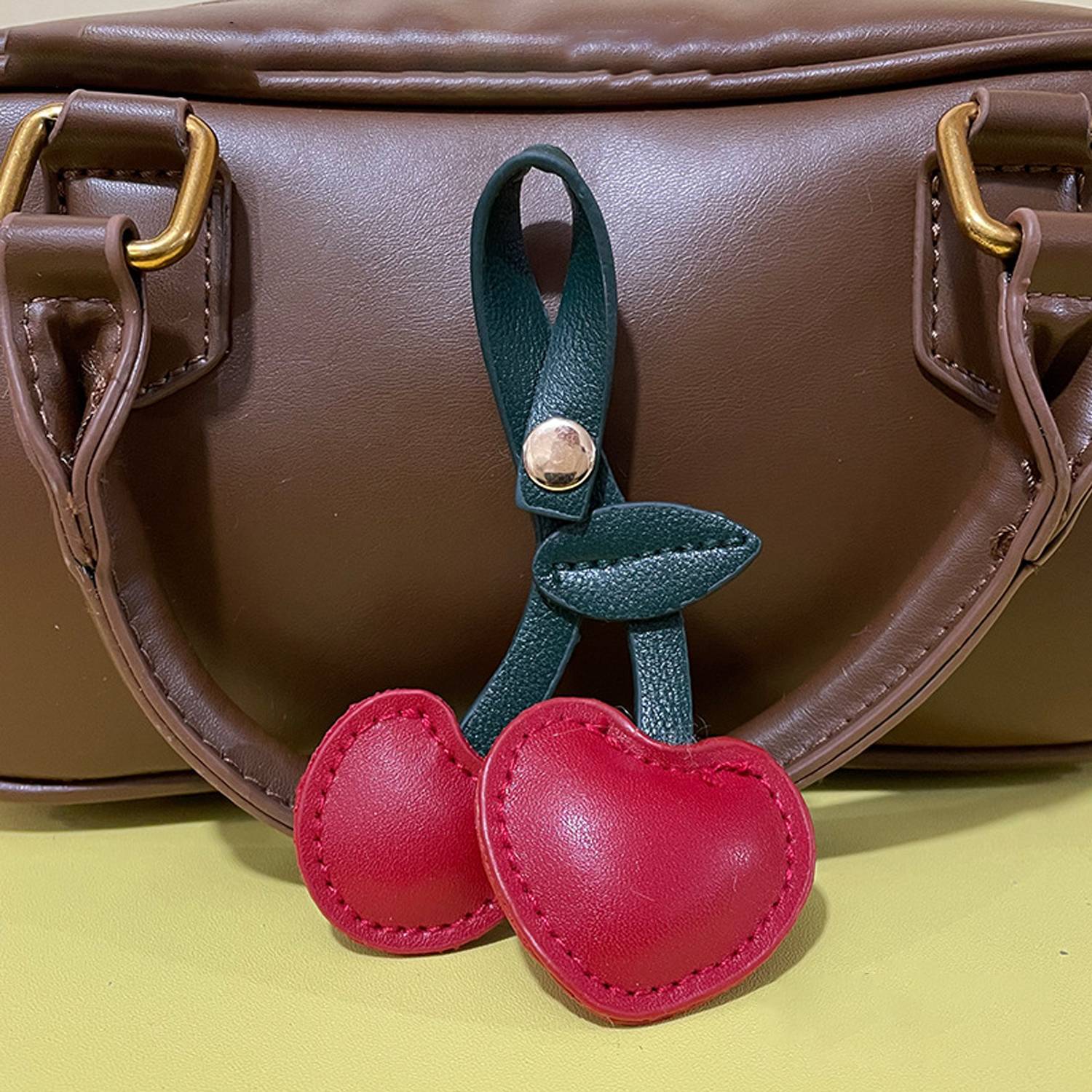 PU Leather Cherry Pendant Decoration Keychain 3