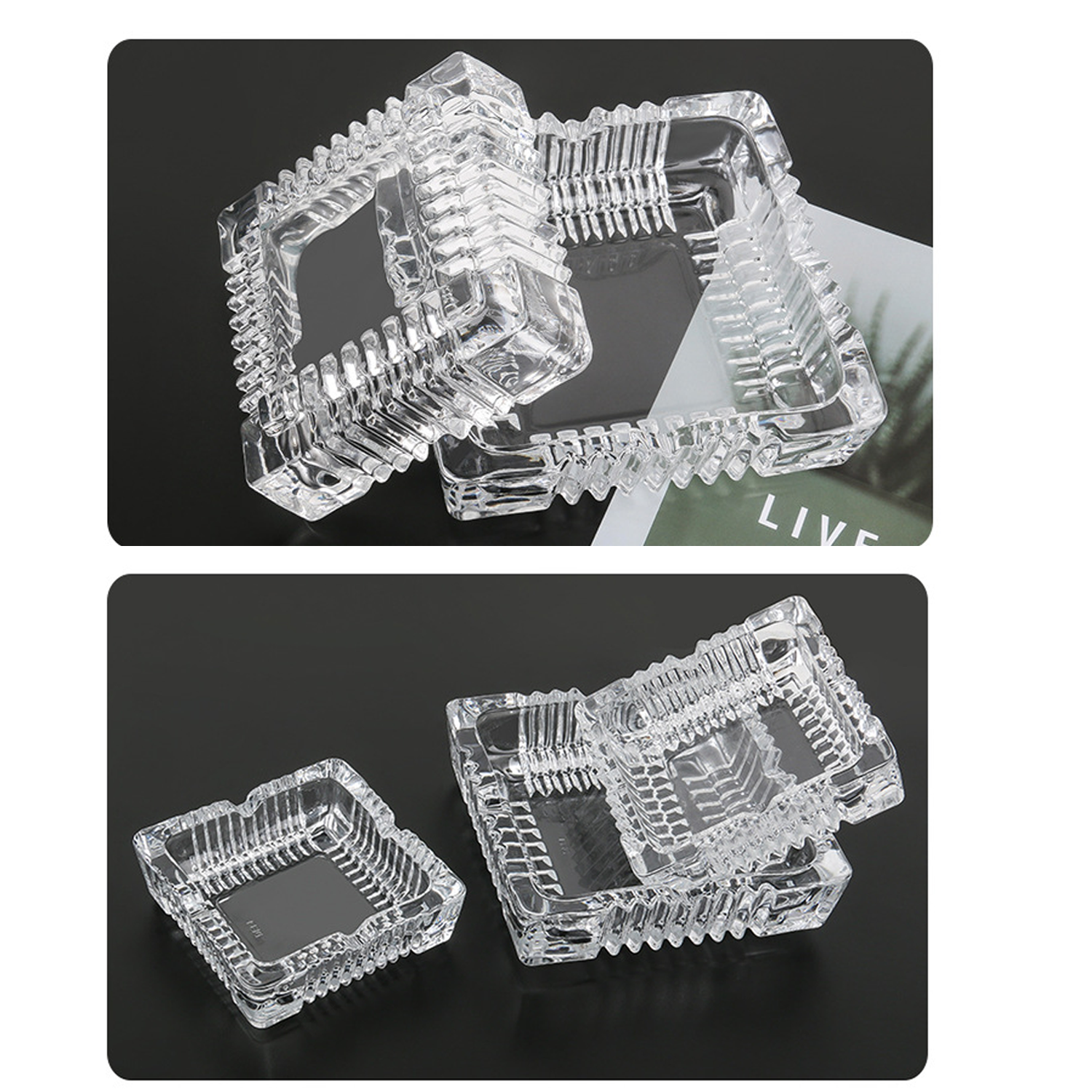 Square Shatterproof Crystal Glass Ashtray 3