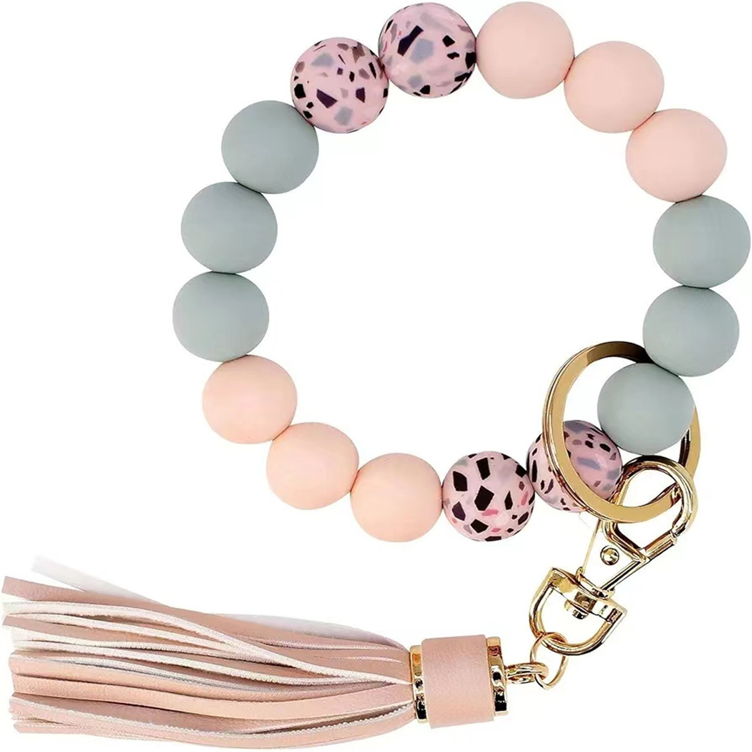 Silicone Beaded Tassel Bracelet Keychain 14