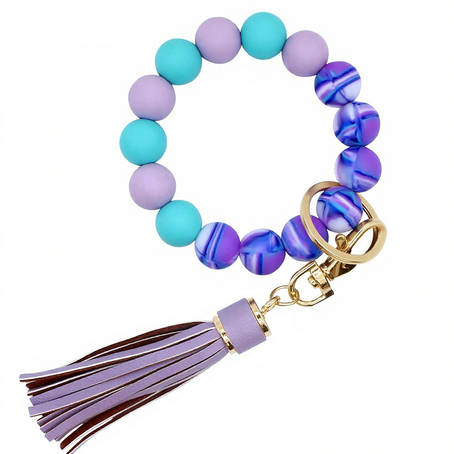 Silicone Beaded Tassel Bracelet Keychain 9