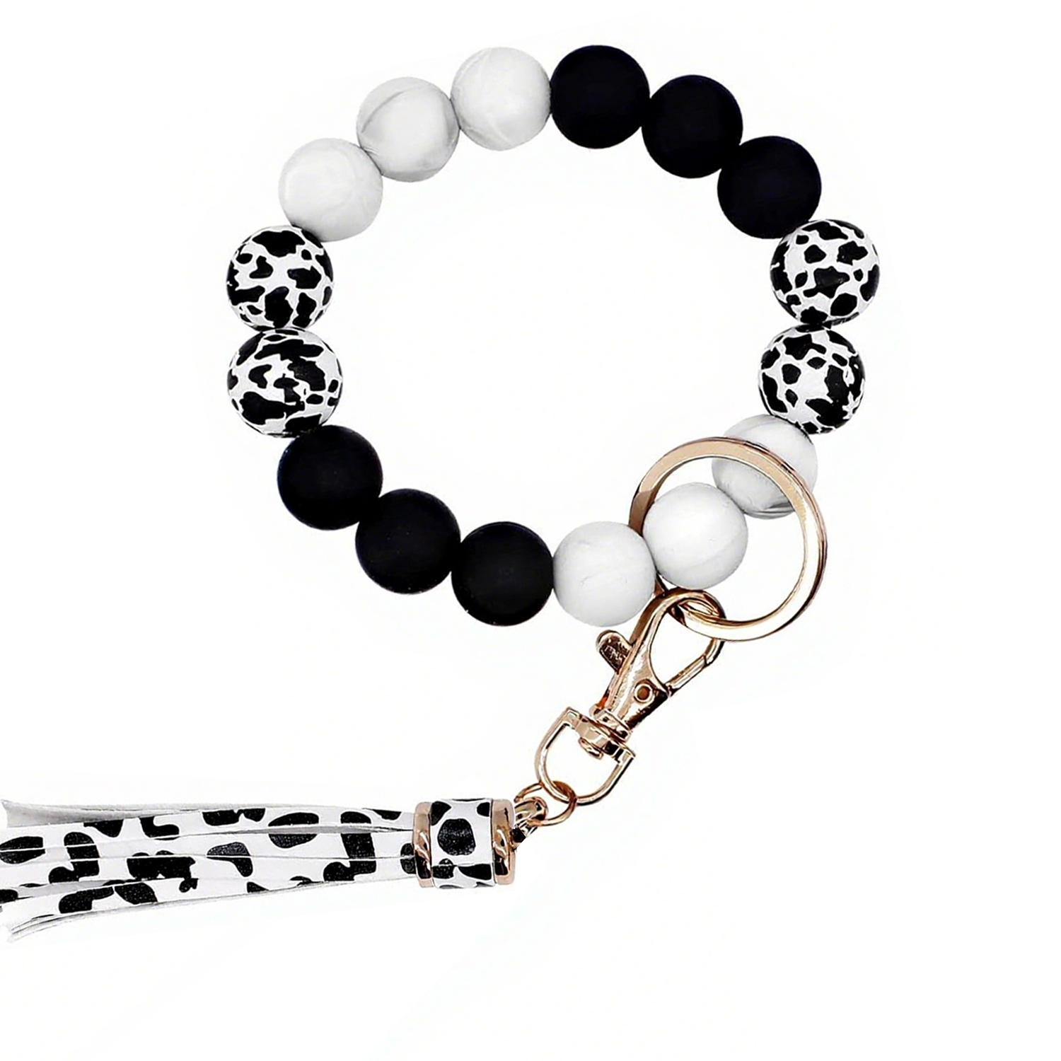 Silicone Beaded Tassel Bracelet Keychain 6