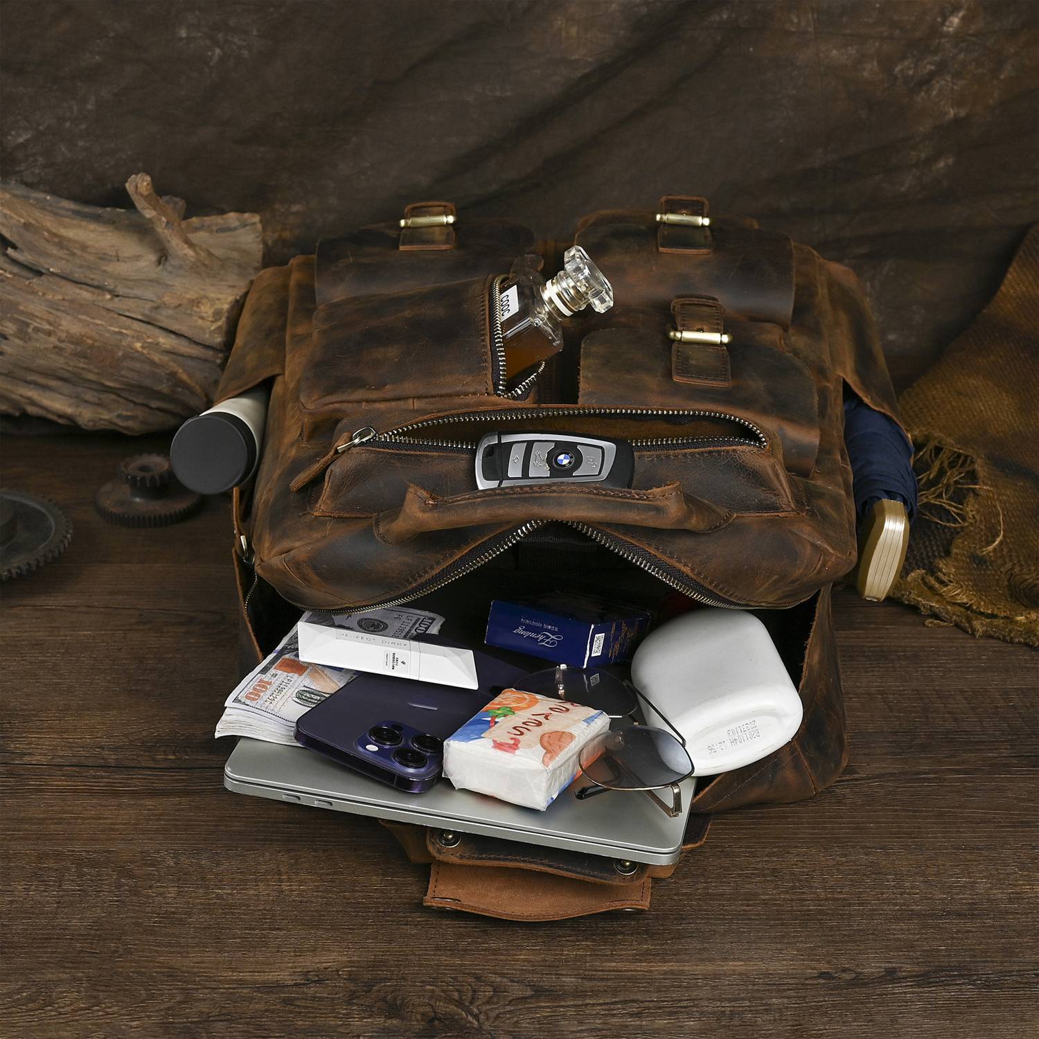 20L Full Grain Crazy Horse Leather Backpack 13