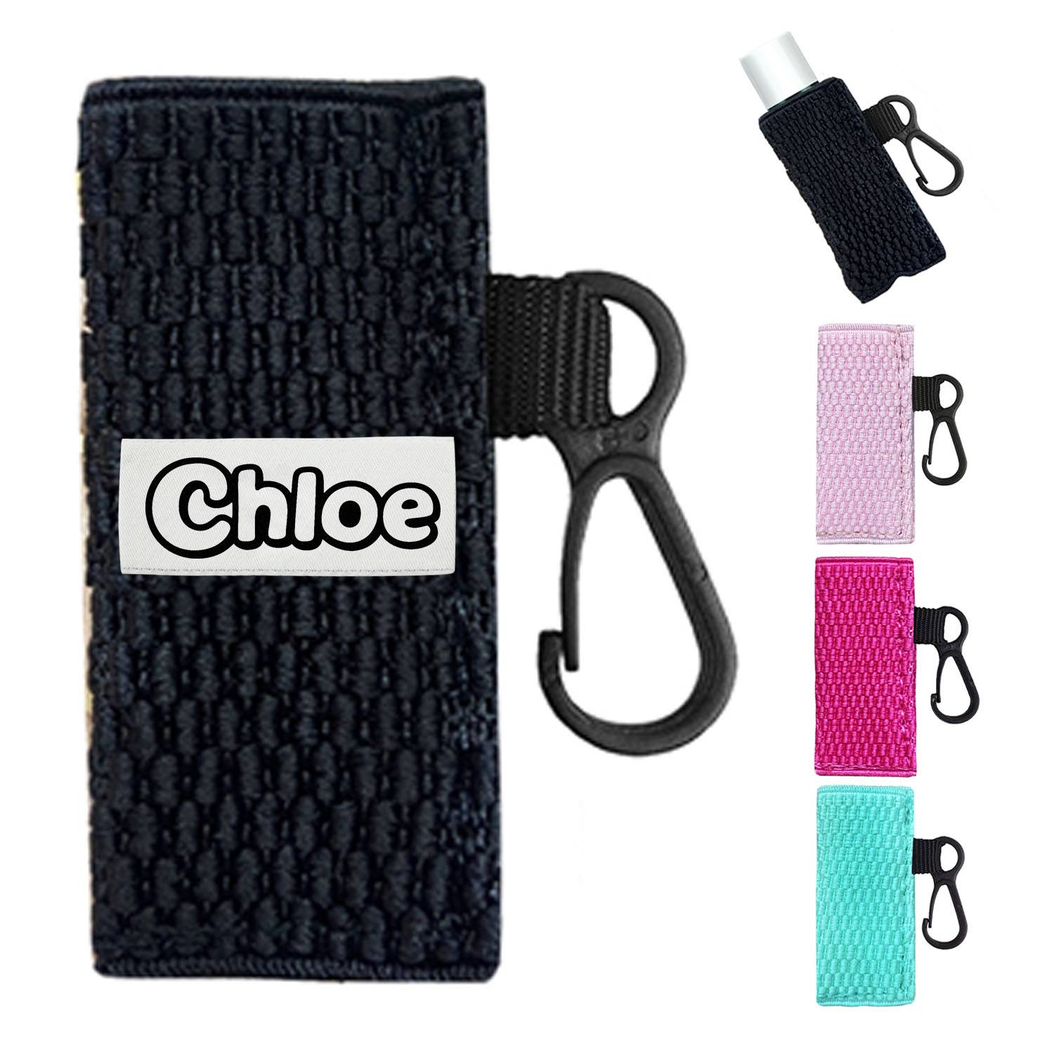 Elastic Knit Lip Balm Sleeve Holder Keychain 1
