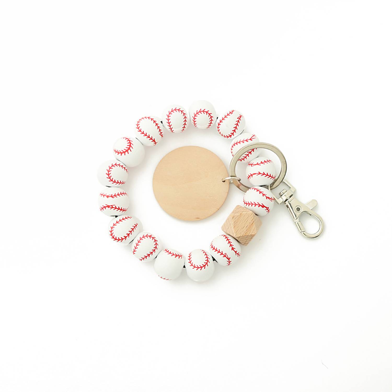 Custom Sports Ball Wooden Bead Bracelet Keychain 9
