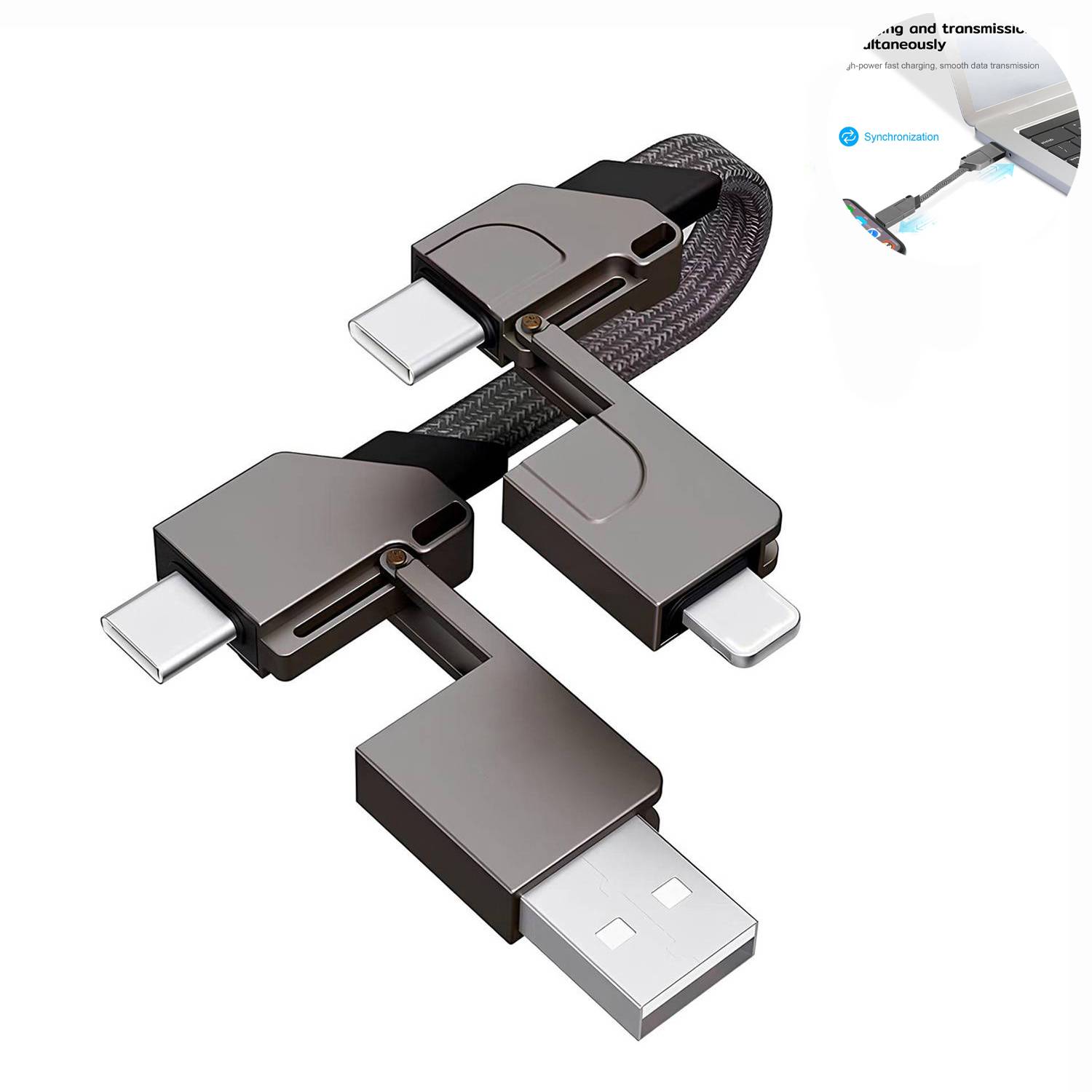 4 in1 Zinc Alloy Charging Cable Keychain 2