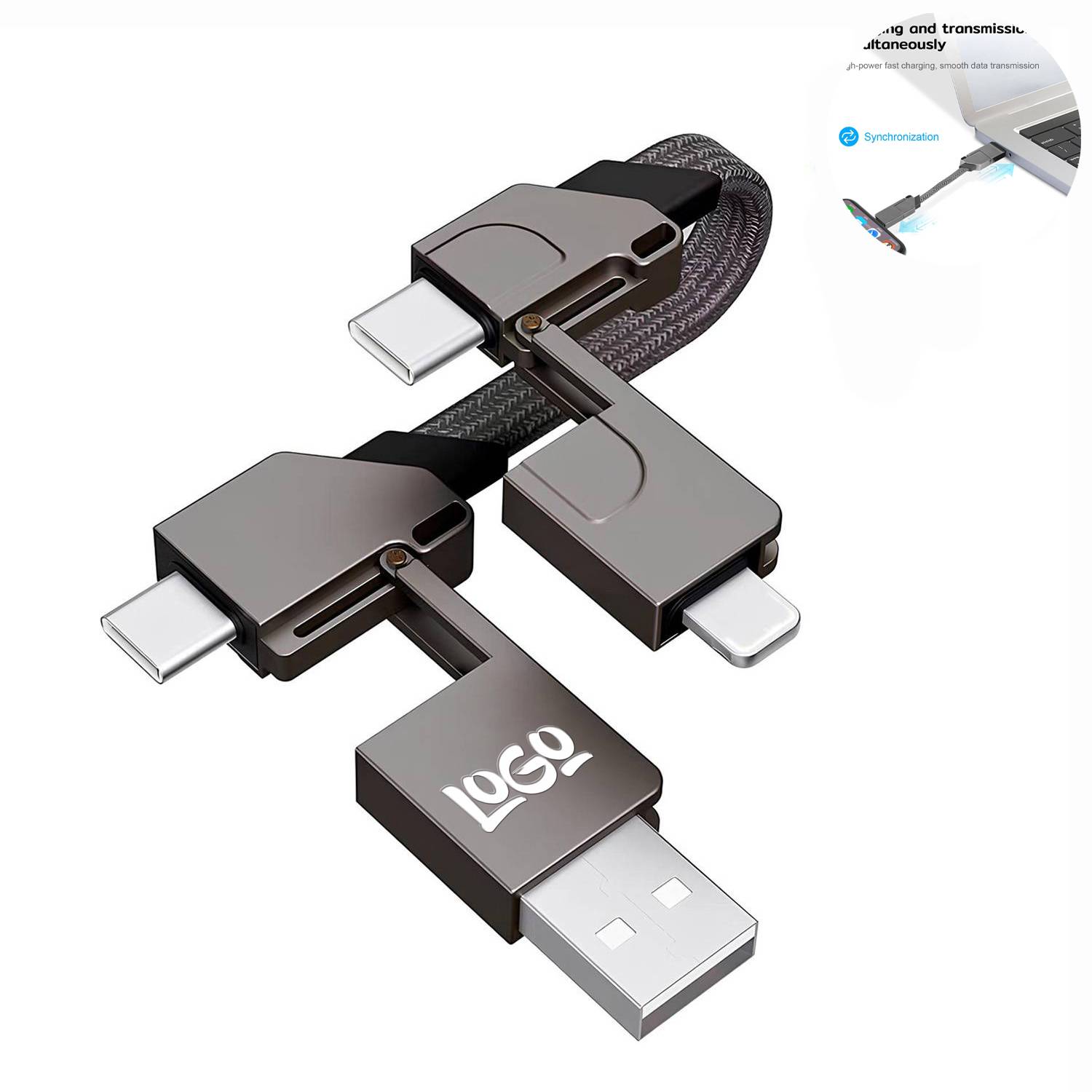 4 in1 Zinc Alloy Charging Cable Keychain 1