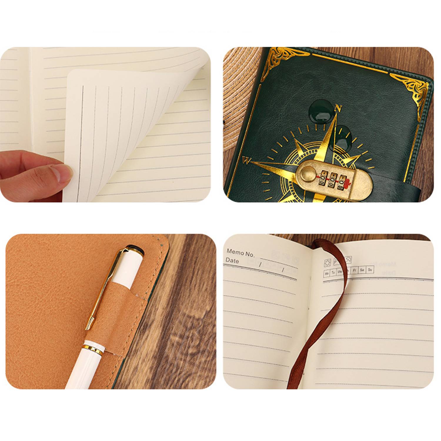 A5 PU Leather Journal Notebook w/ Password Lock 3