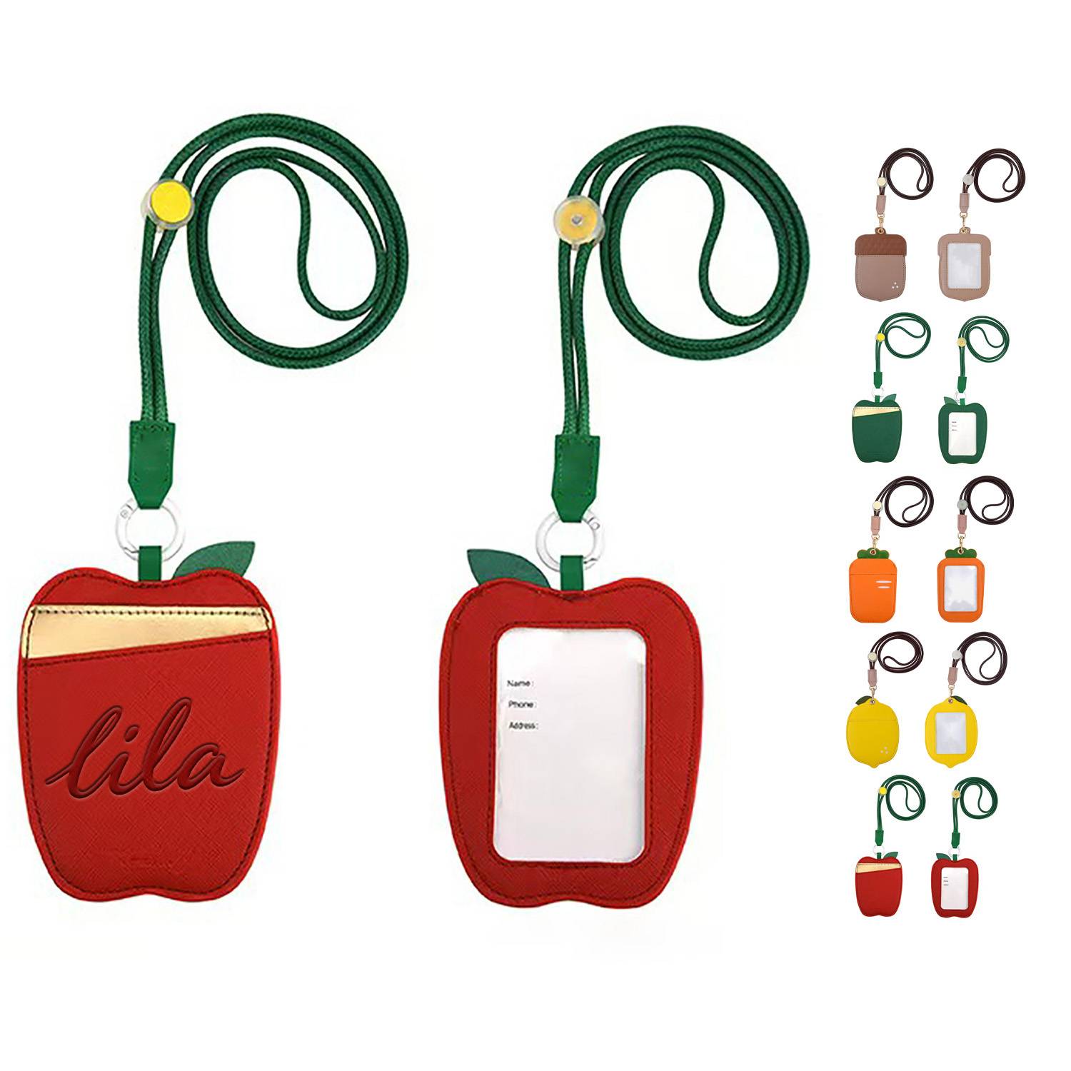 PU Leather Fruit Card Holder Lanyard w/ Double Slots 2