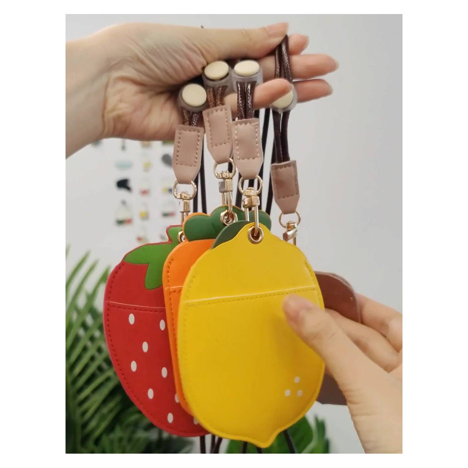 PU Leather Fruit Card Holder Lanyard w/ Double Slots 4