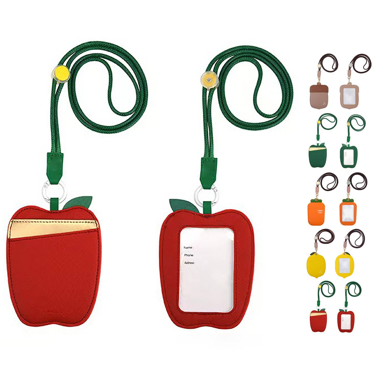 PU Leather Fruit Card Holder Lanyard w/ Double Slots 6