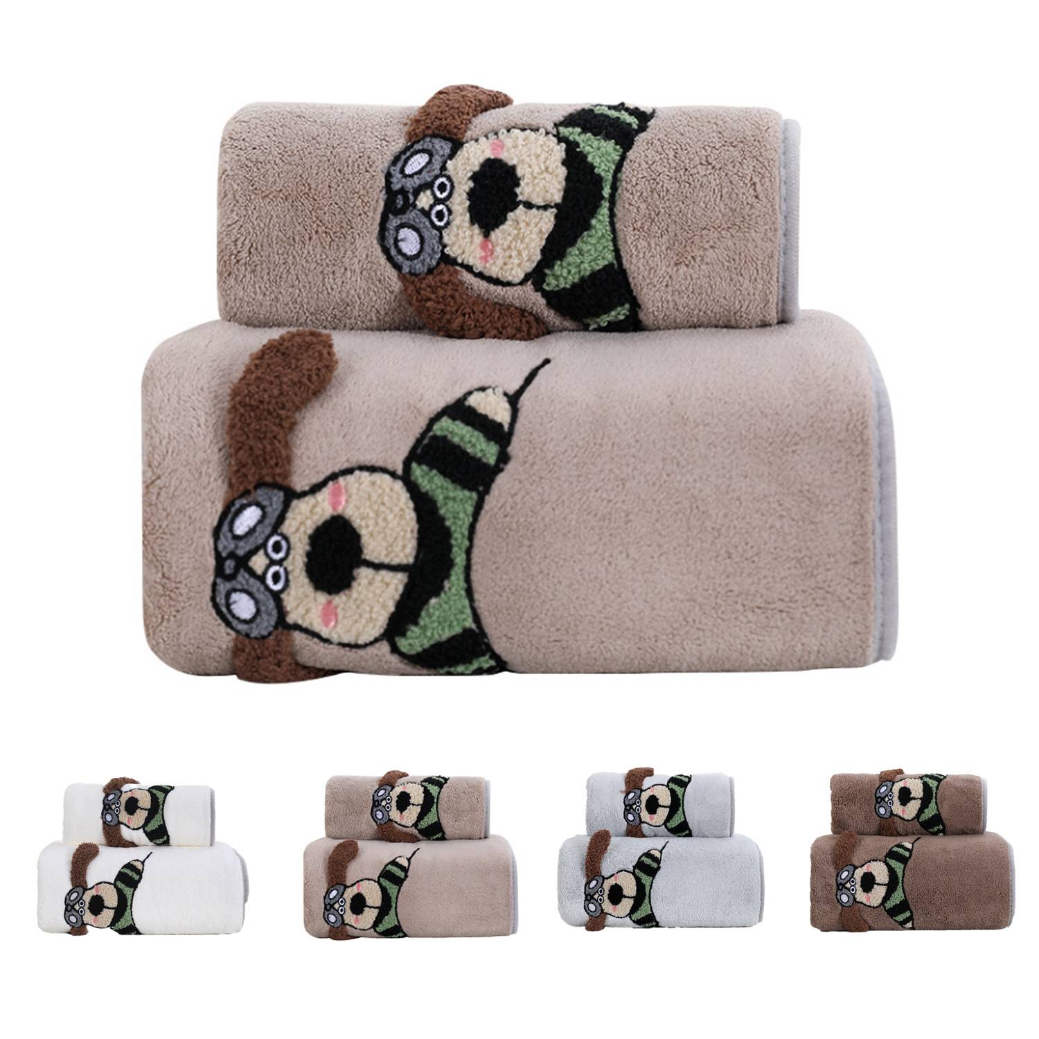 Dog Design Soft Absorbent Coral Fleece Towel Set 10