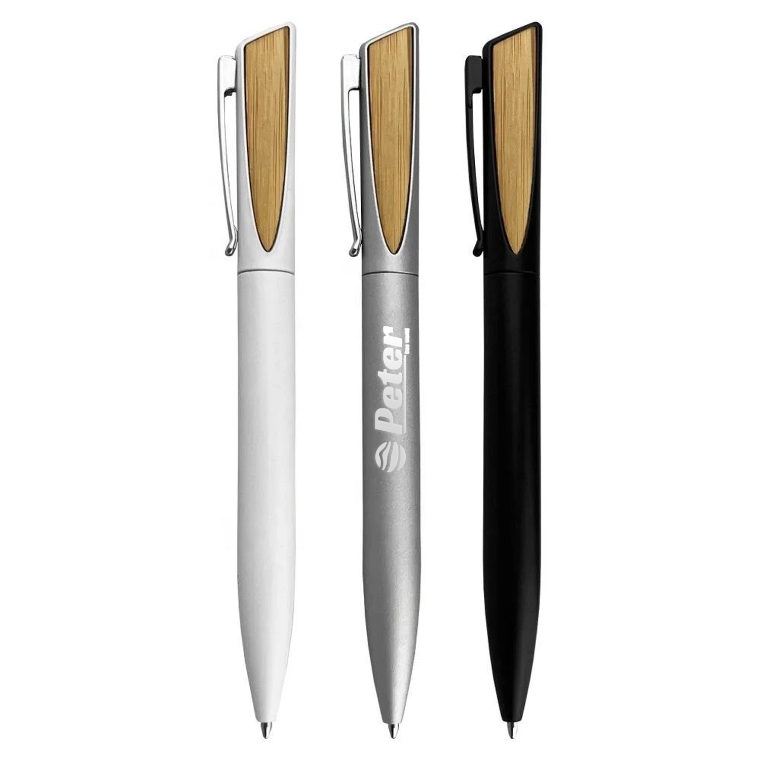 Stainless Steel Bamboo Twist Action Ballpoint Pen 2
