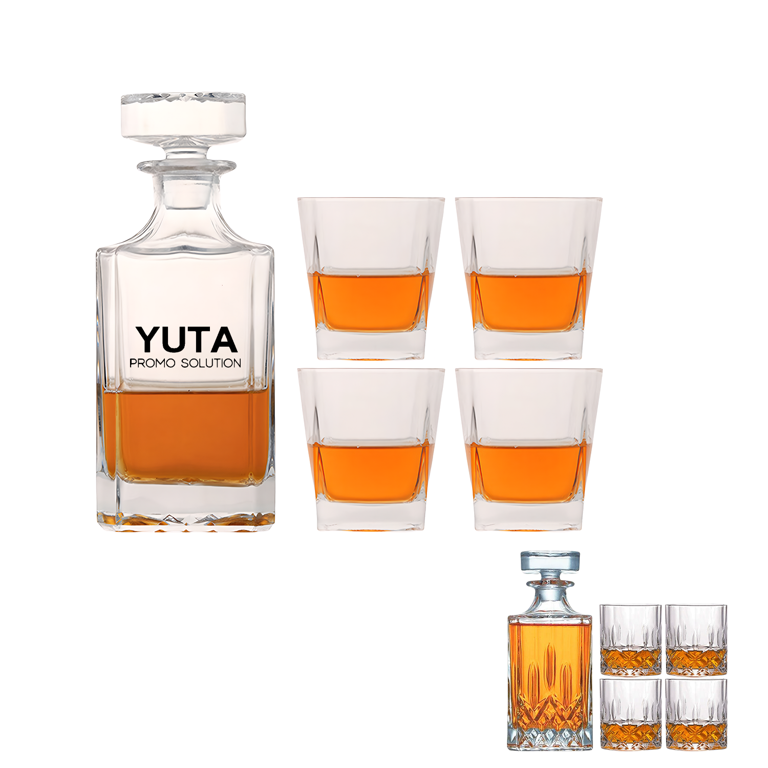 25oz Square Whisky Glass Decanter Bottle Set