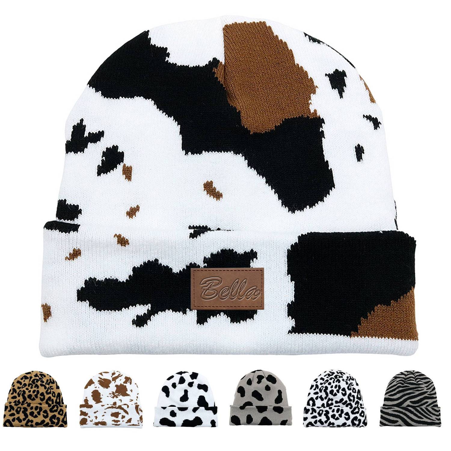 Spotted Knit Cap Cow Stripes Beanie