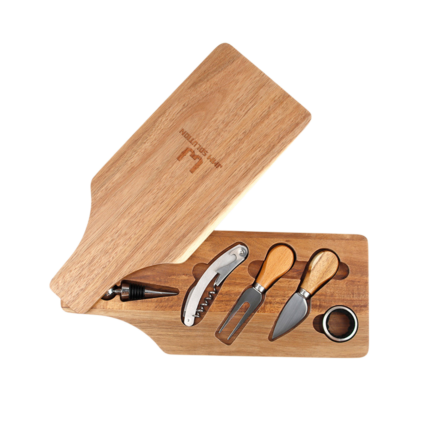 6PCS Wood Stainless Steel Rotating Cheese Board Set