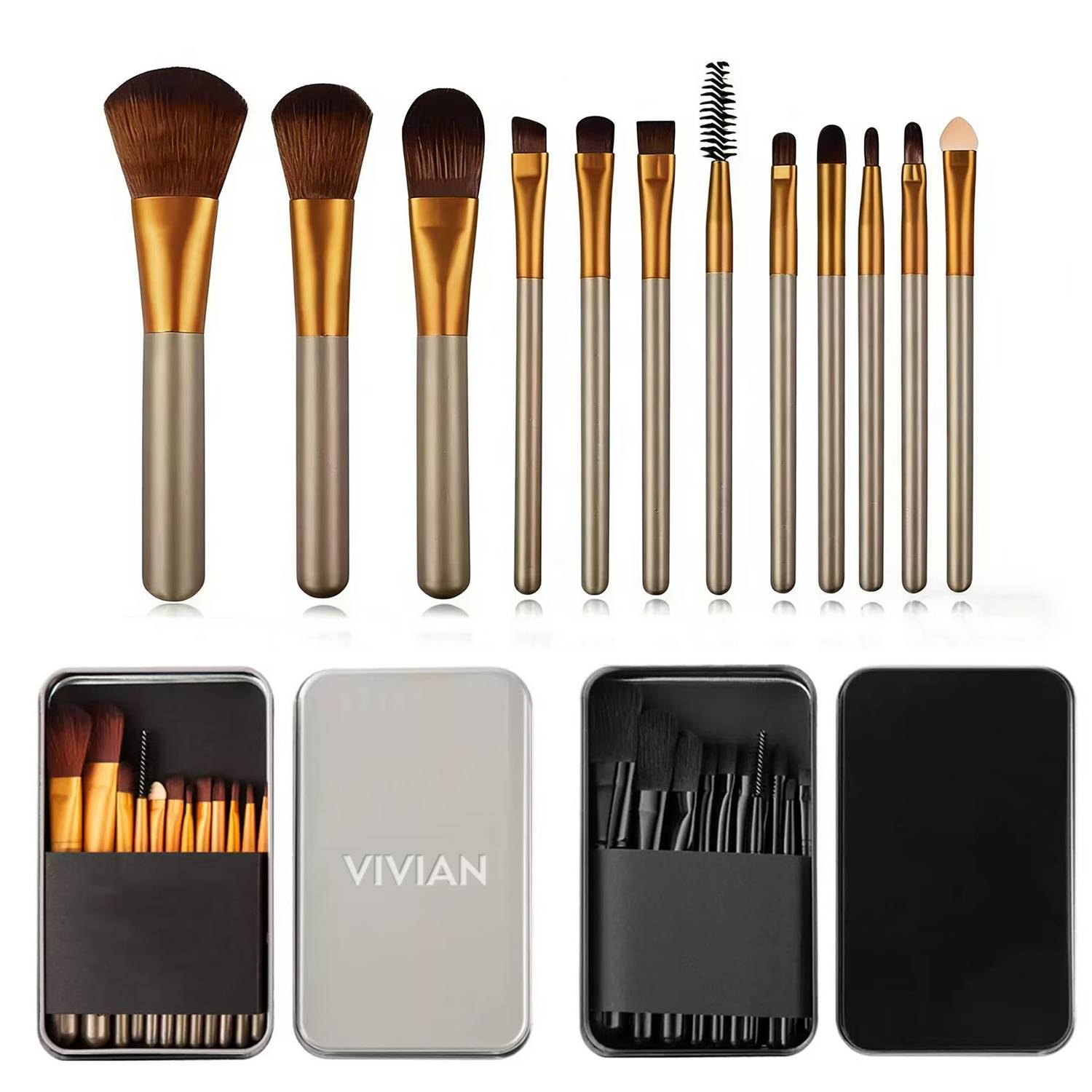 12-Piece Makeup Brush Set with Metal Case