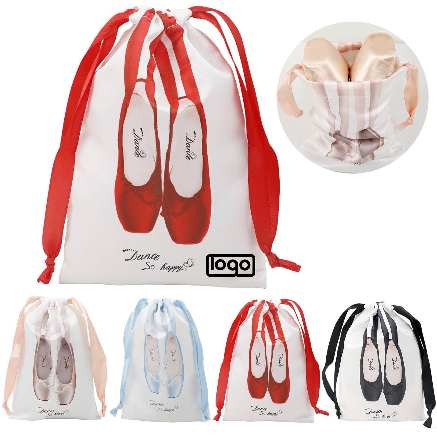 Satin Drawstring Ballet Shoe Storage Bag