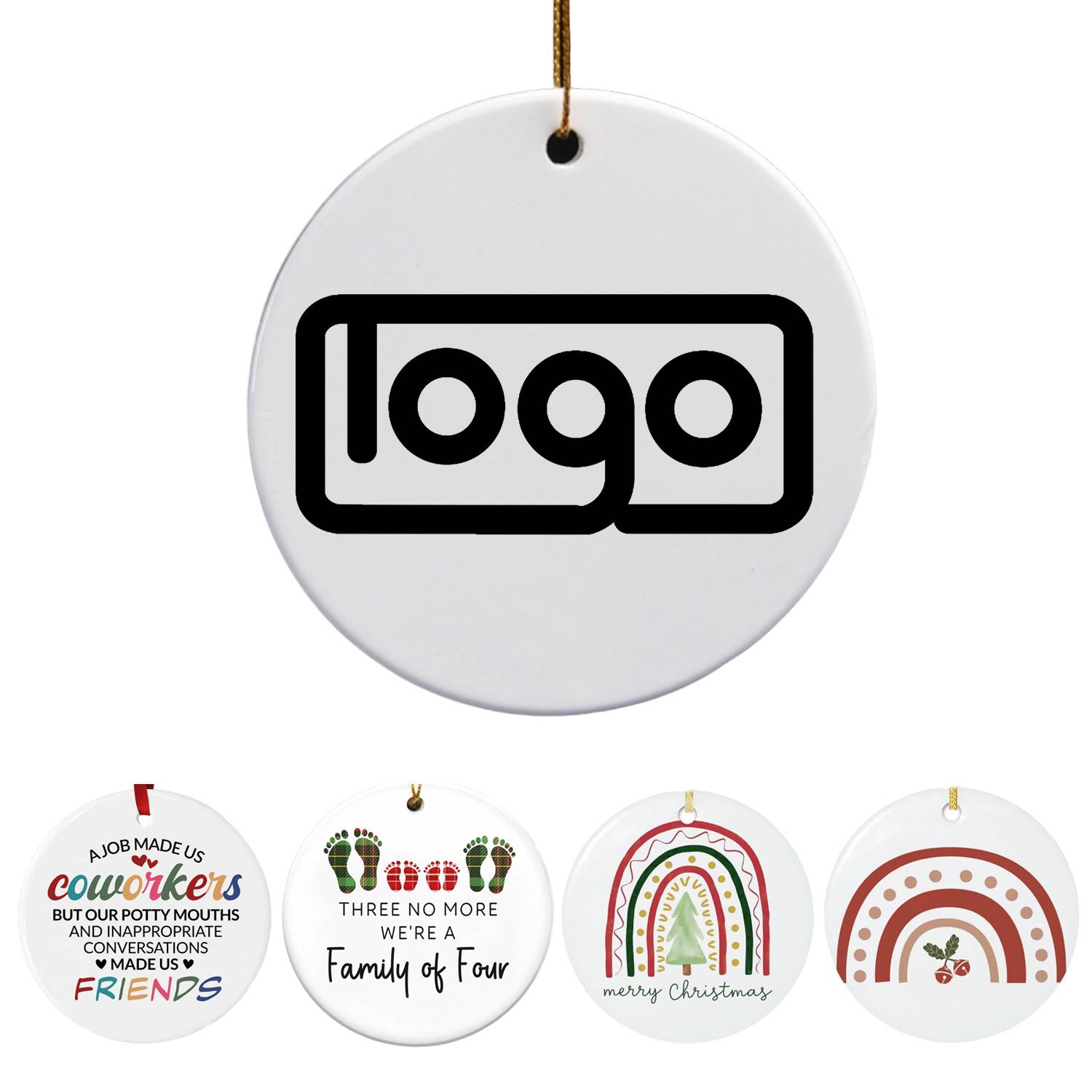 Round Ceramic Christmas Ornament Tree Hanging Decoration