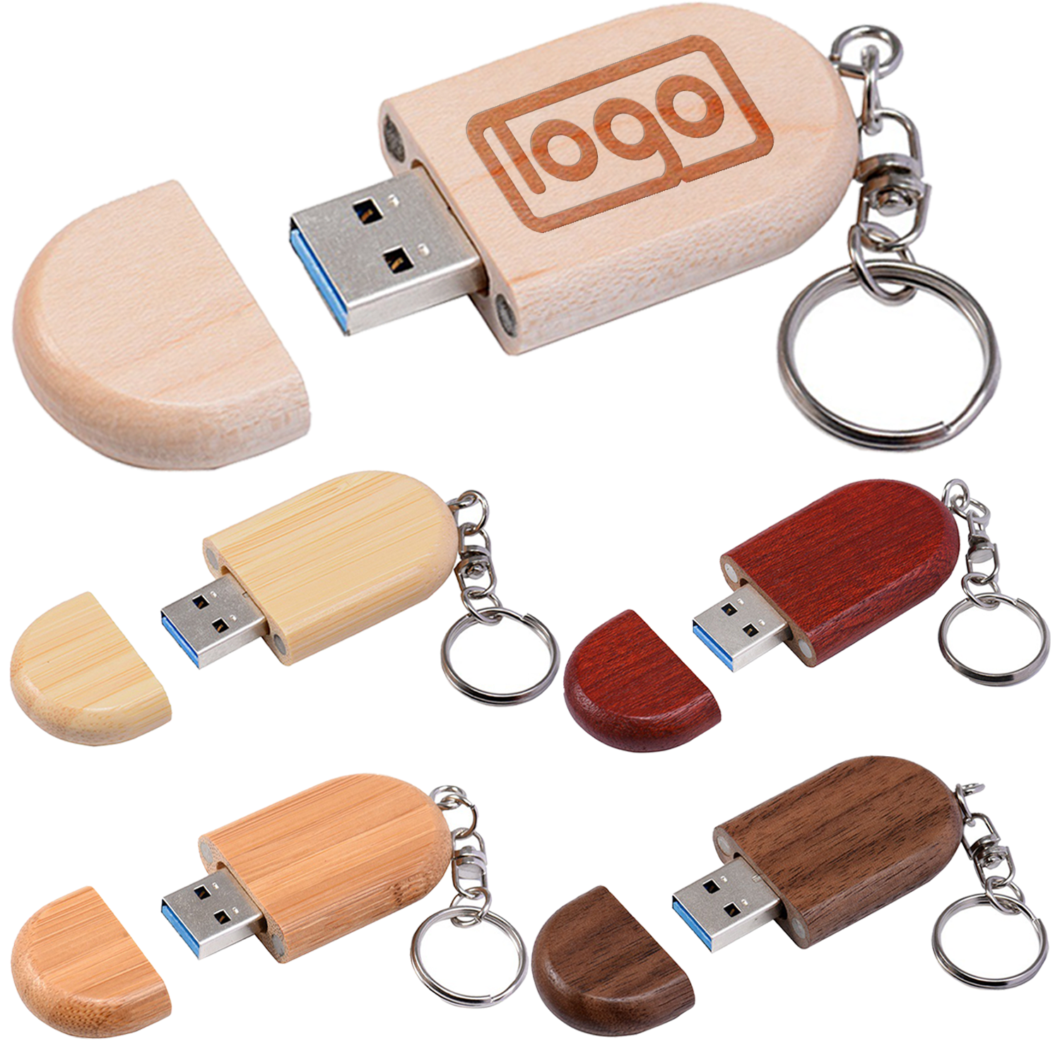 Wooden Racetrack USB Flash Drive W/ Keyring