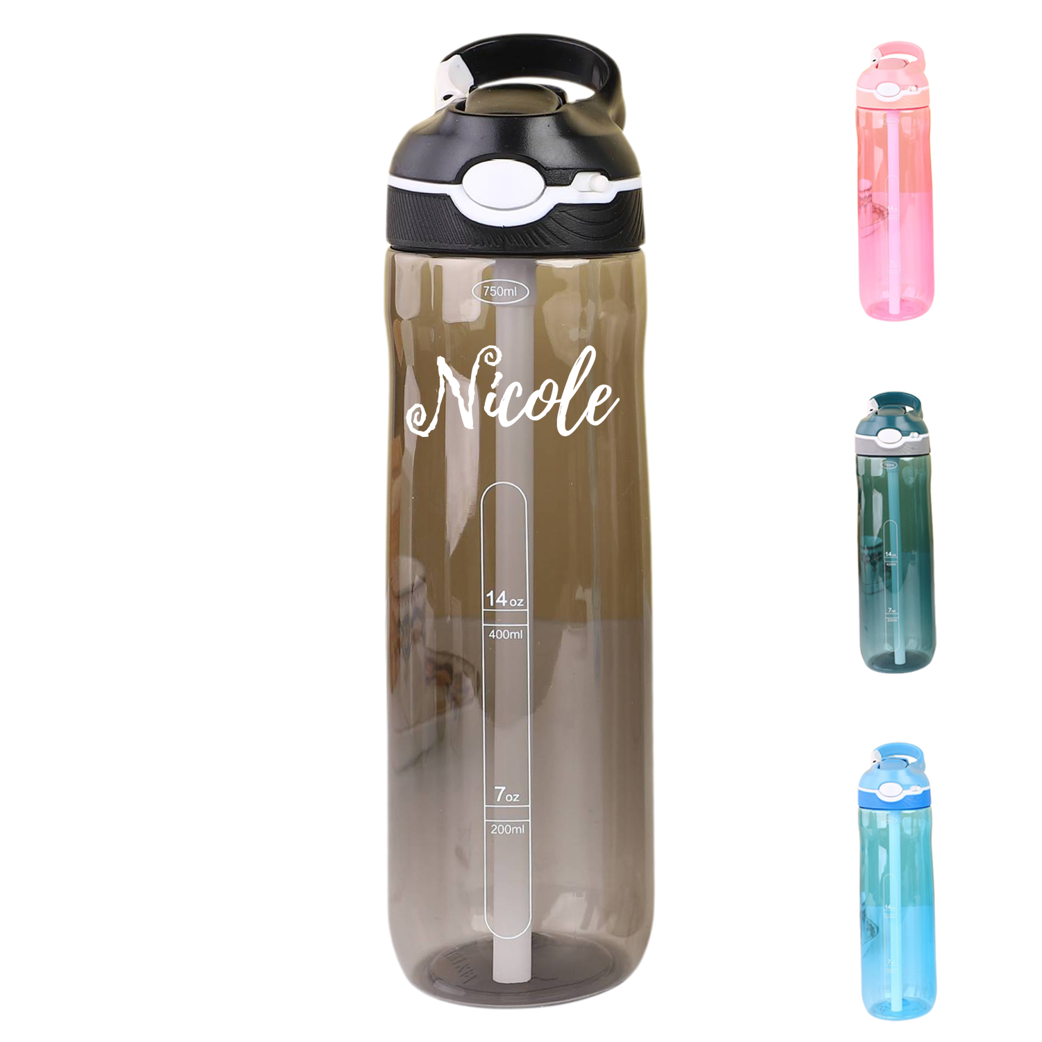 25 oz Portable Plastic Sports Water Bottle with Straw