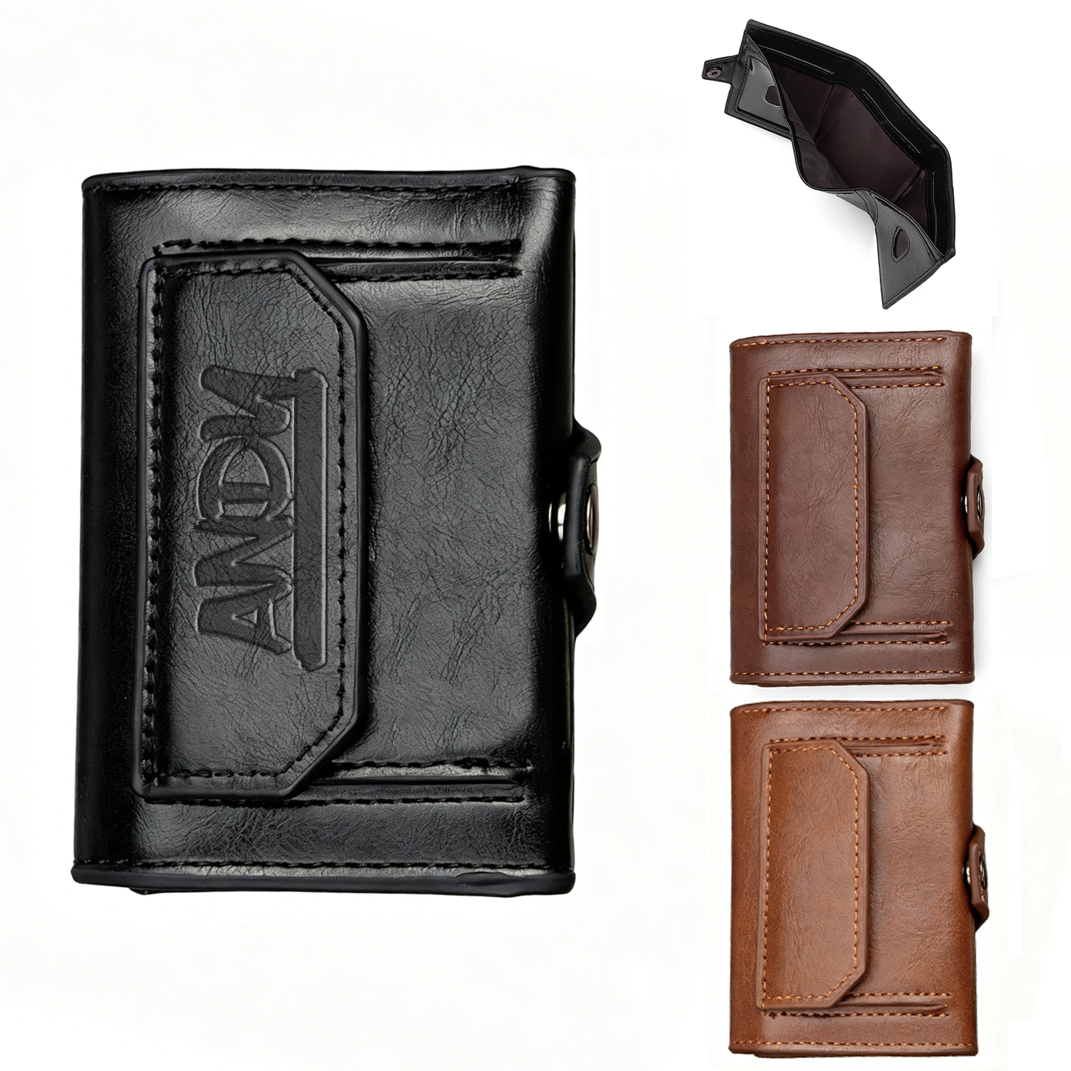 PU Leather Tri-Fold Snap Button Multi-Card Slots Wallet