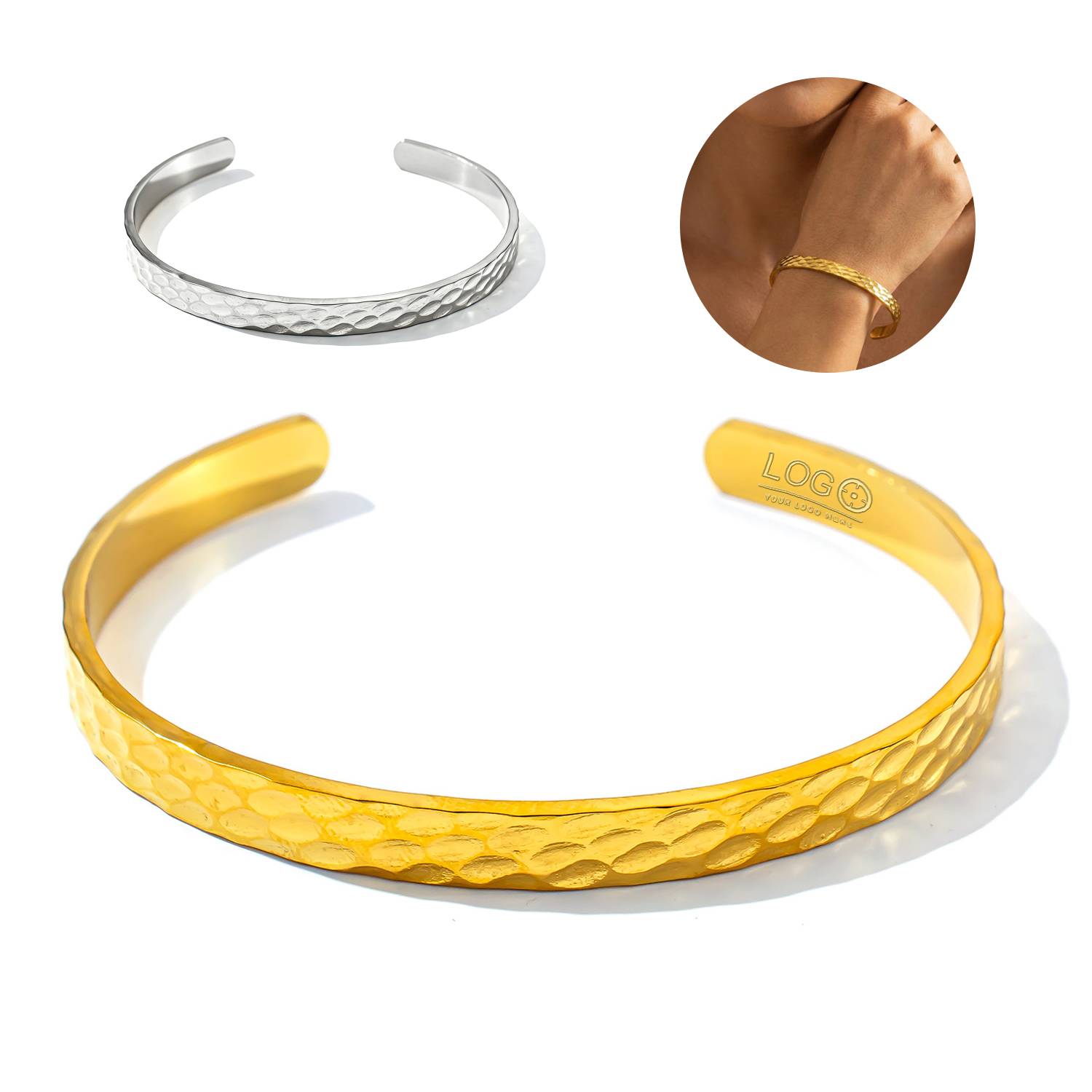 Stainless Steel Hammered Electroplated Bracelet