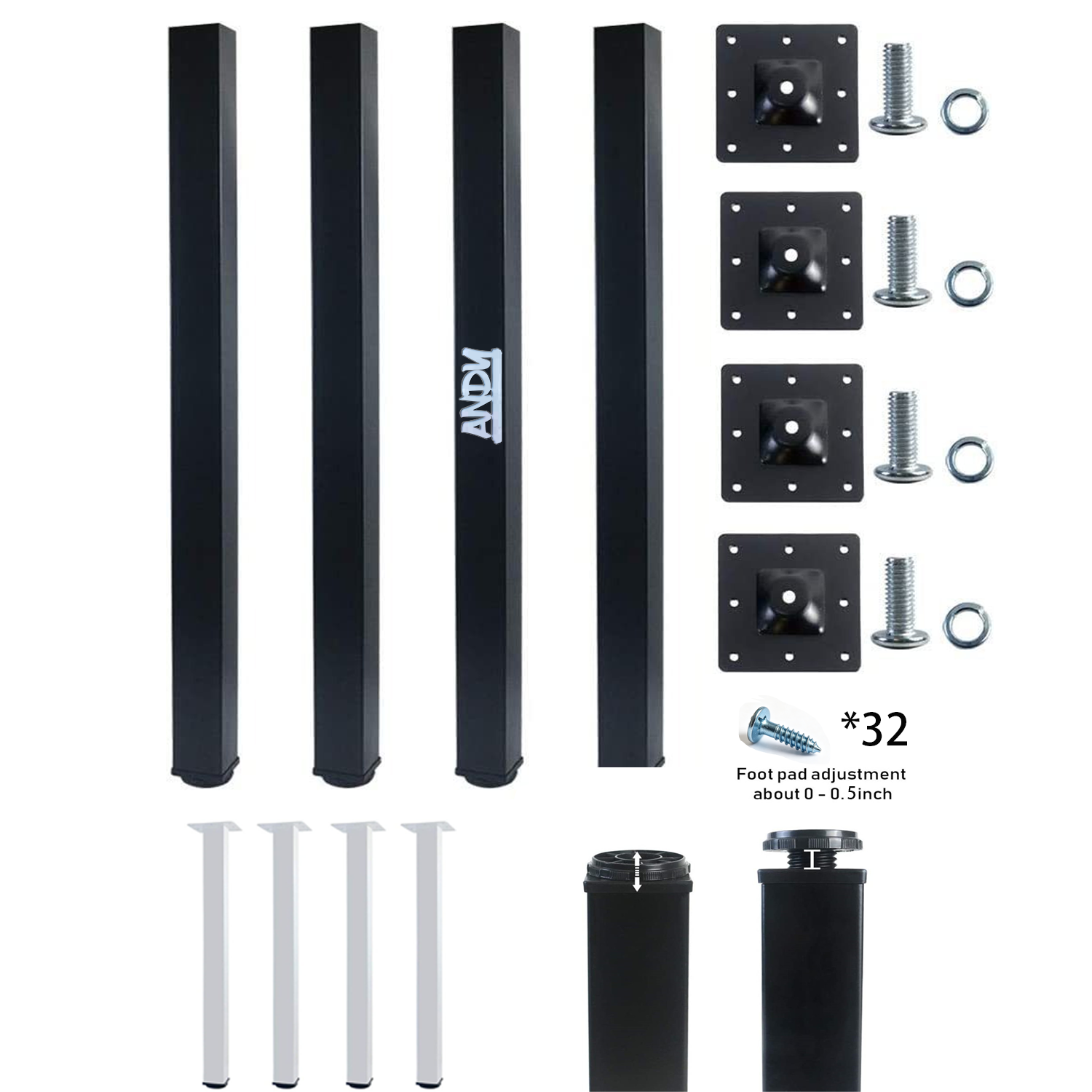 4-Piece Adjustable Heavy-Duty Table Legs