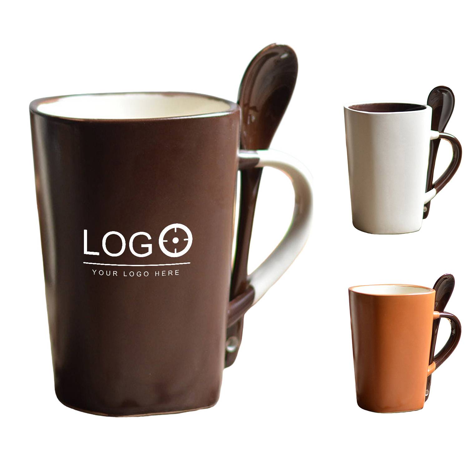 10 oz Matte‑Finish Square Ceramic Mug with Spoon