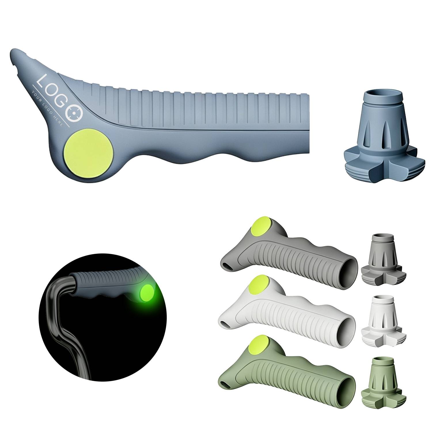 Glow in Dark Non Slip Cane Tip and Grip Set