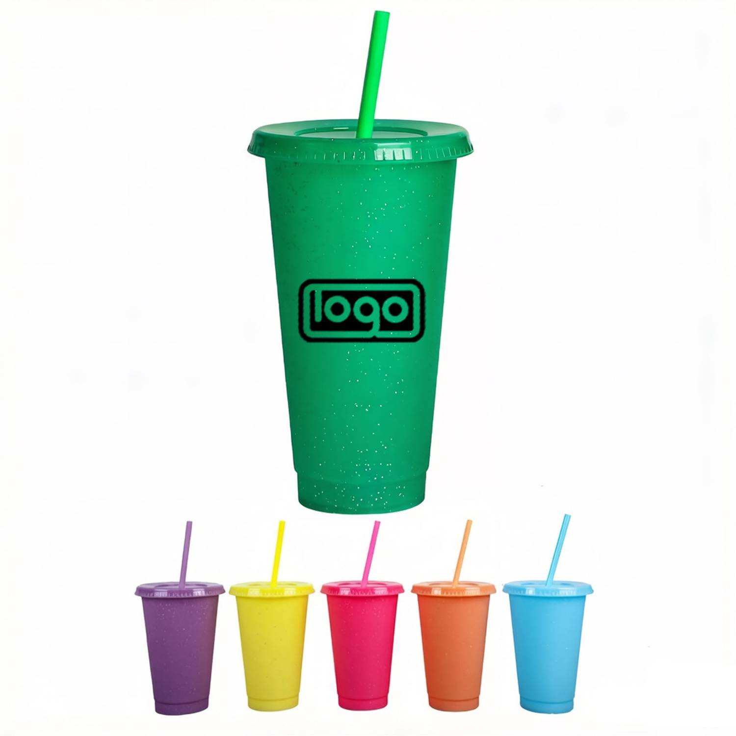 24 oz Glitter Plastic Tumbler with Lid and Straw