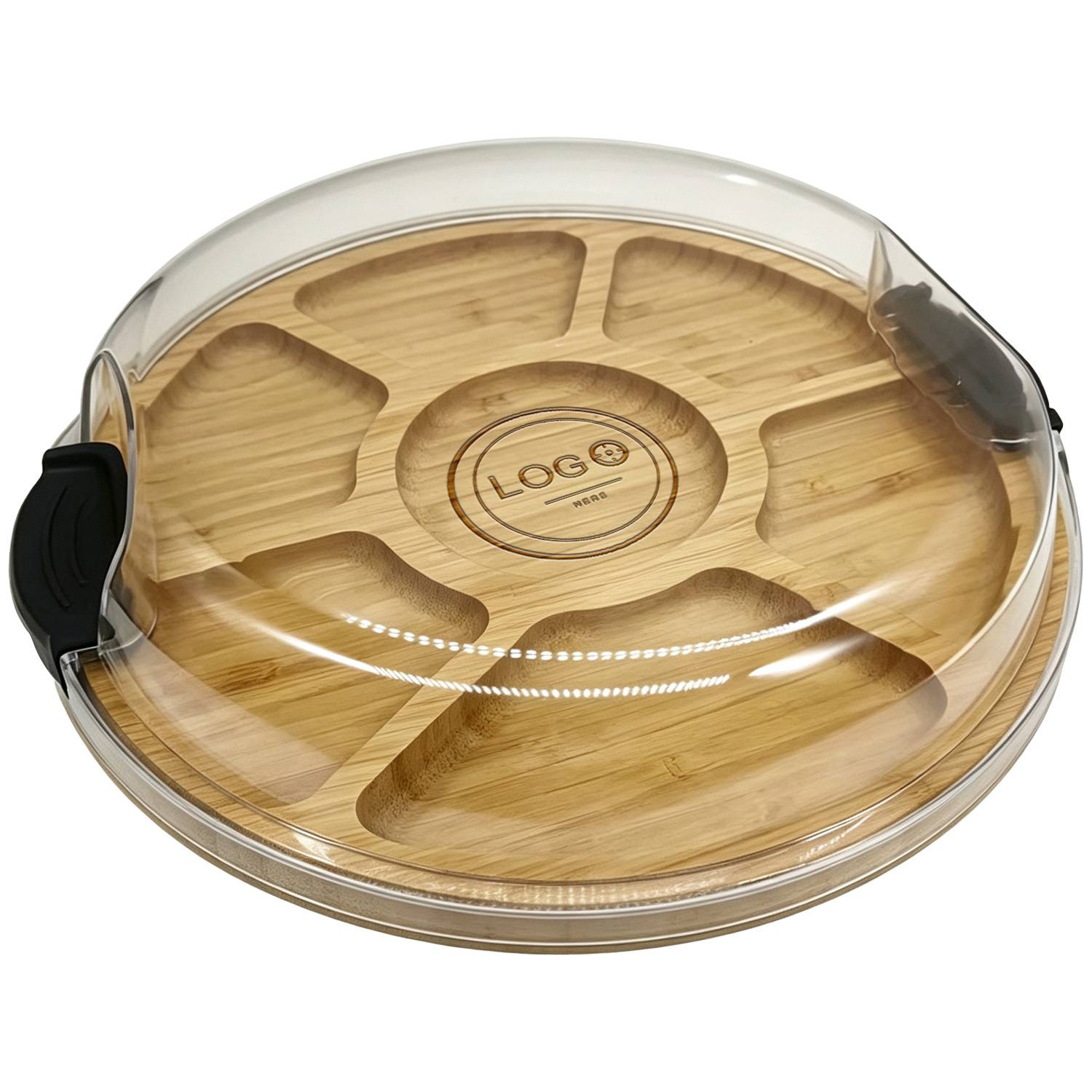 Wooden Round Divided Food Tray with Lid