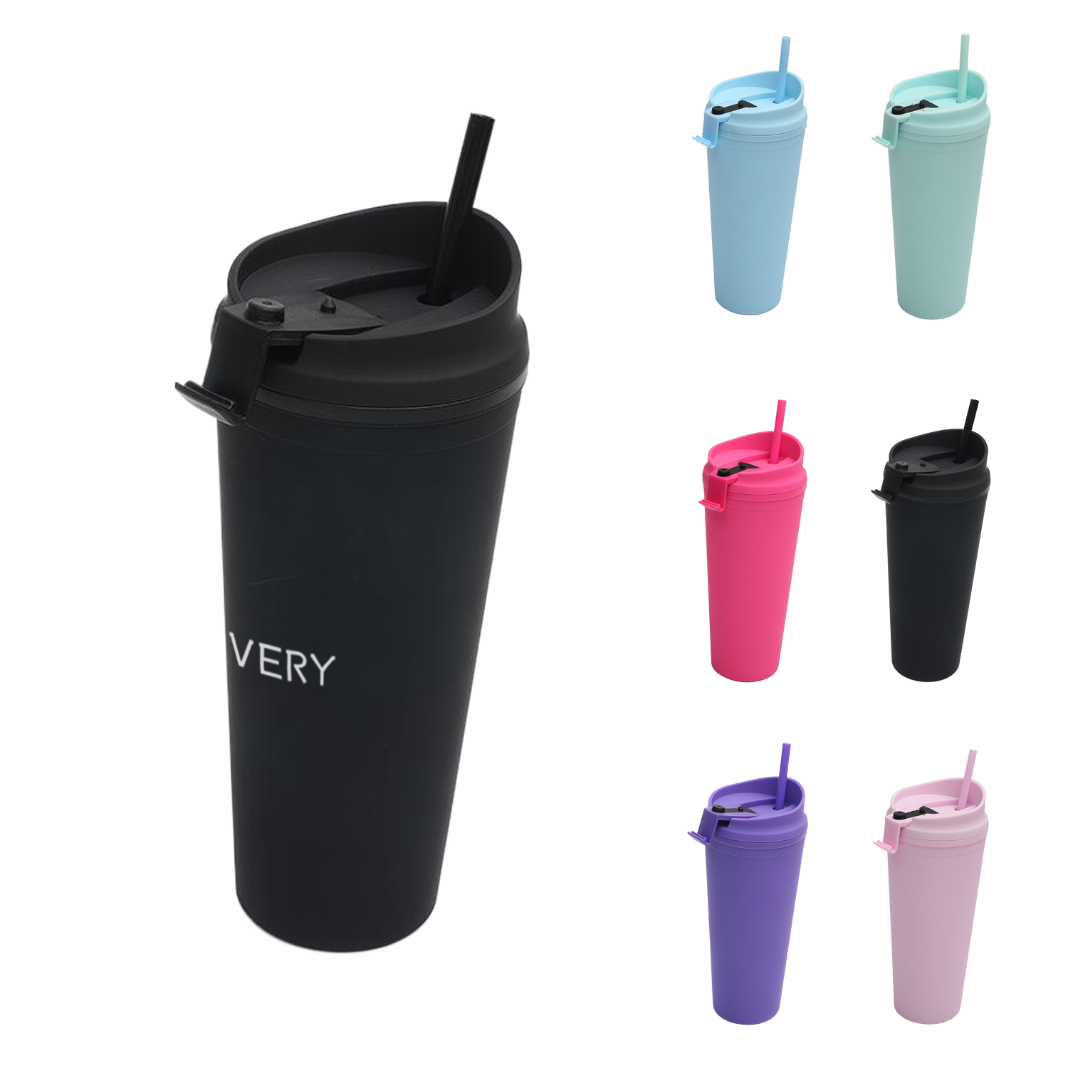 24 oz Double-Wall Plastic Straw Tumbler