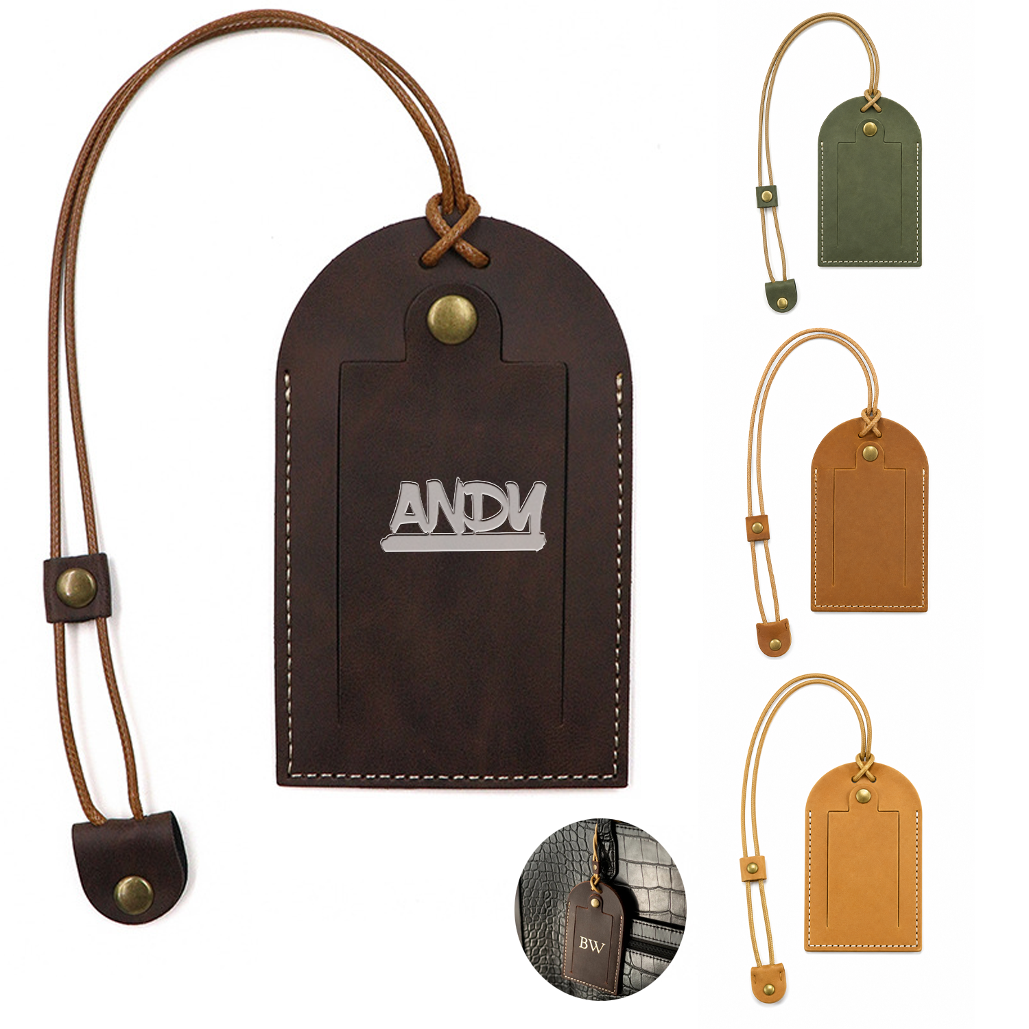 PU Leather Luggage Tag with Cord Strap