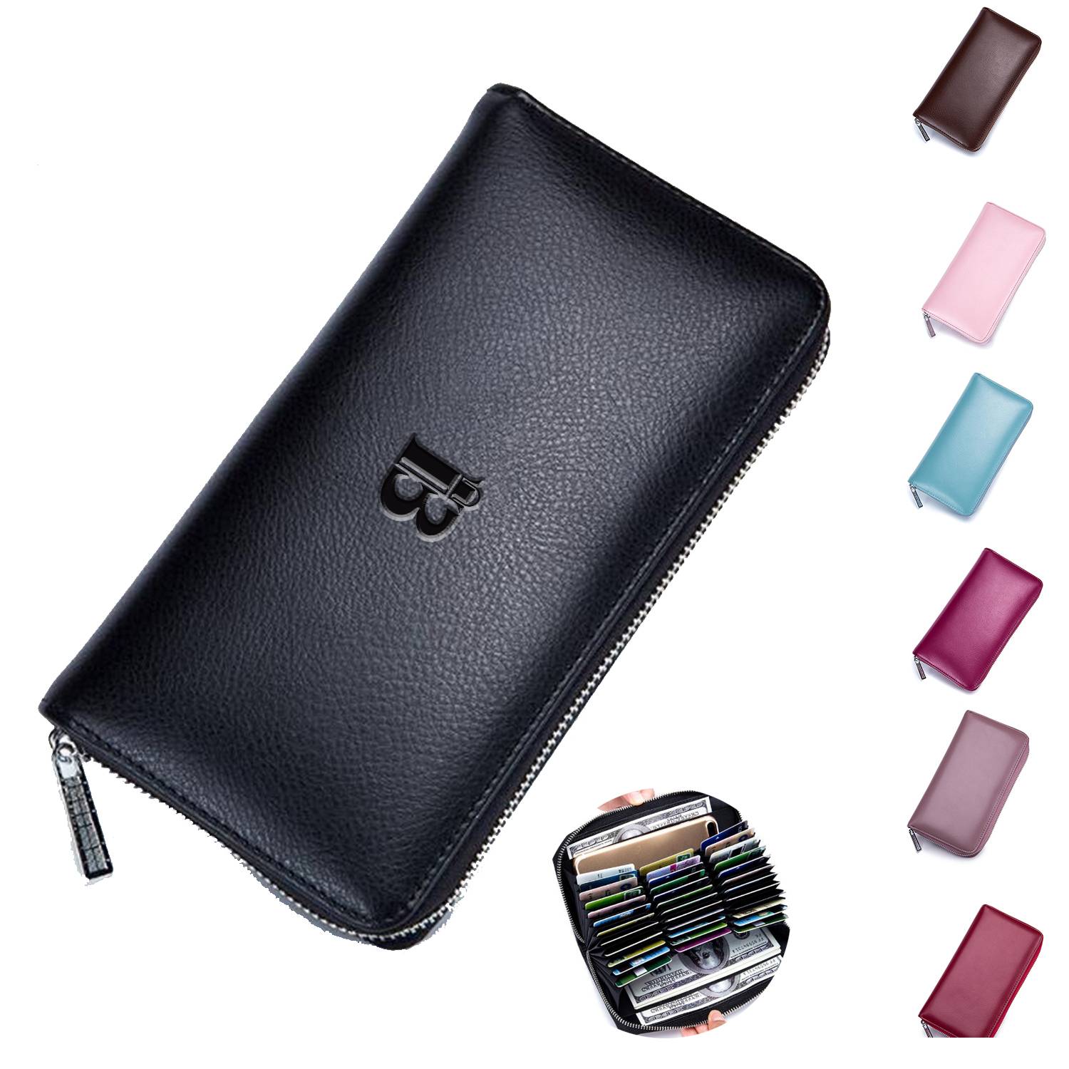 RFID Zip Genuine Leather Wallet