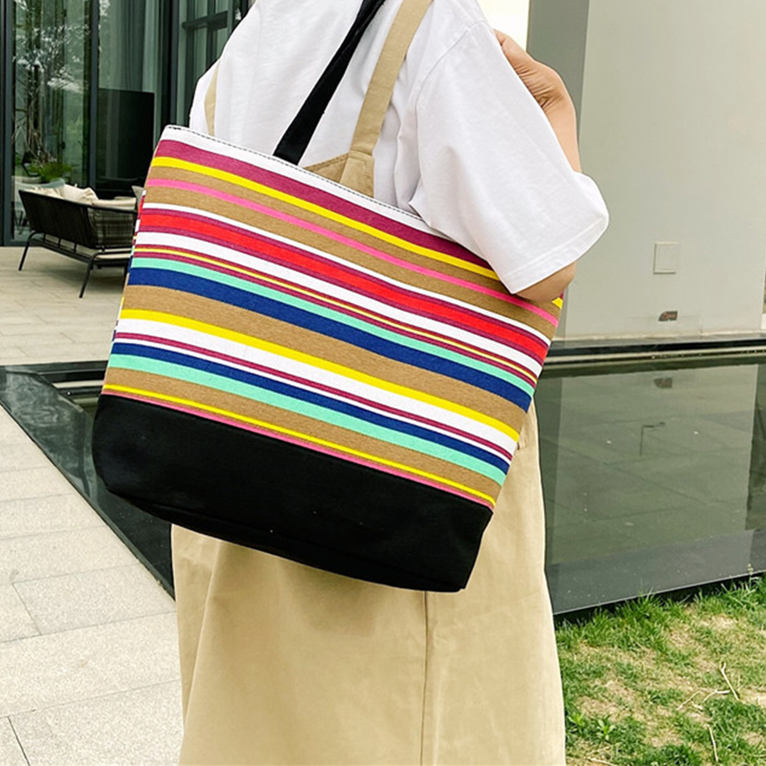 Coloured striped canvas tote bag 4
