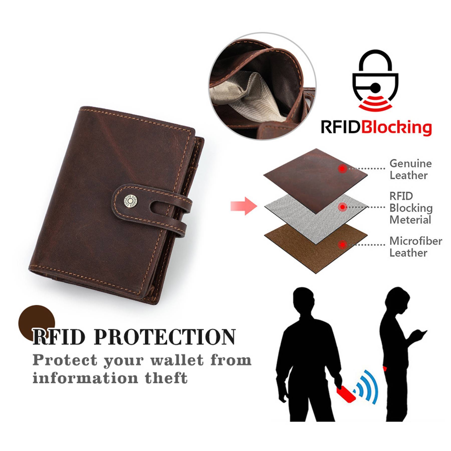 Genuine Leather RFID Automatic Anti theft Wallet Men Coffee 6