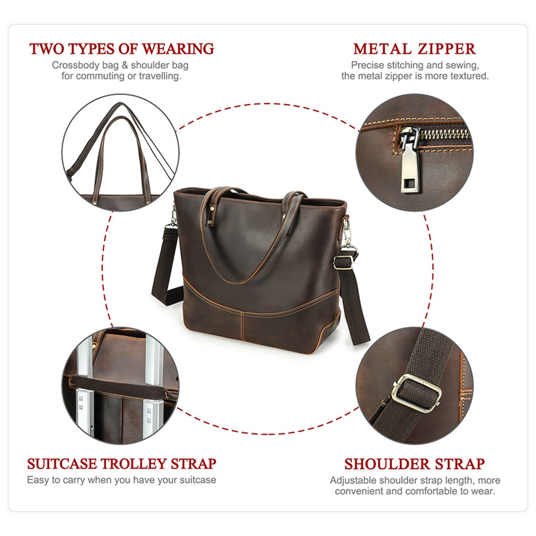 Genuine Leather Large handheld Laptop Cross-body Bag 6