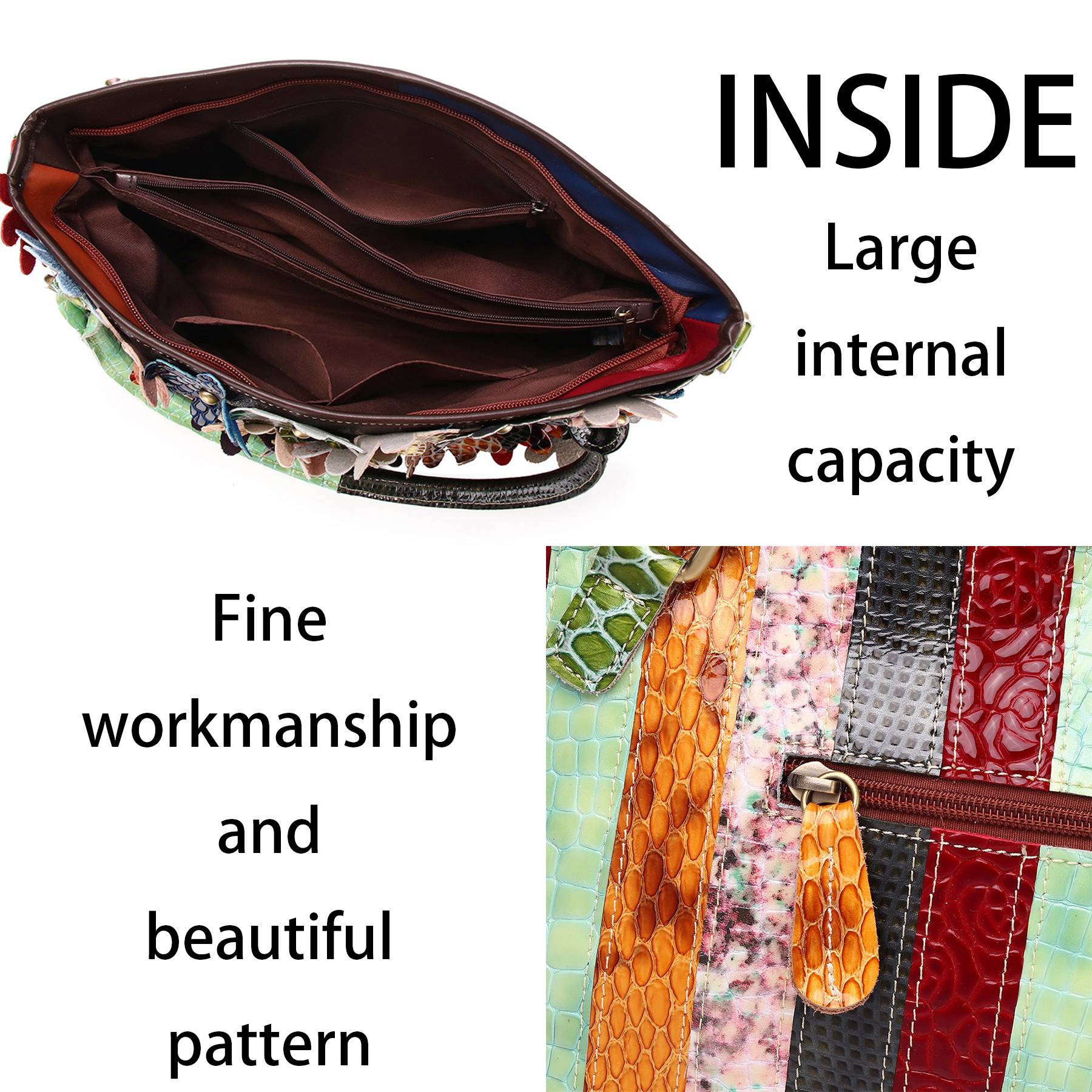 Genuine Leather Serpentine floral coloured stud shoulder bag 5