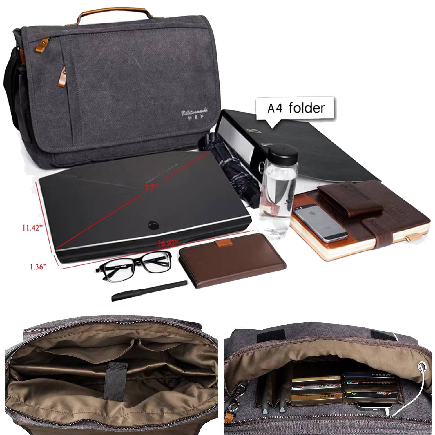 17-17.3 Inch Water-resistant Canvas Computer Messenger Bag 4