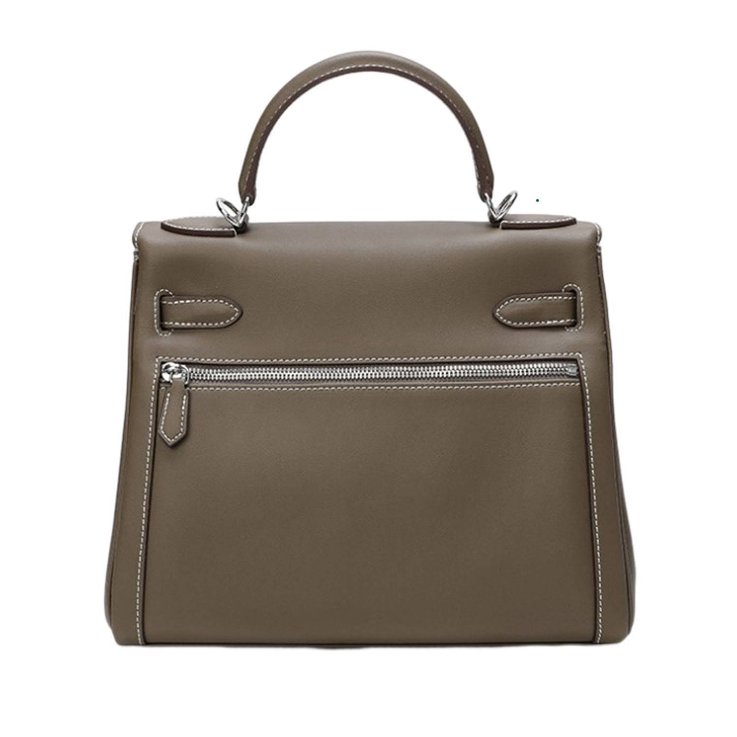 Retro double pocket zipper tote bag handbag 7
