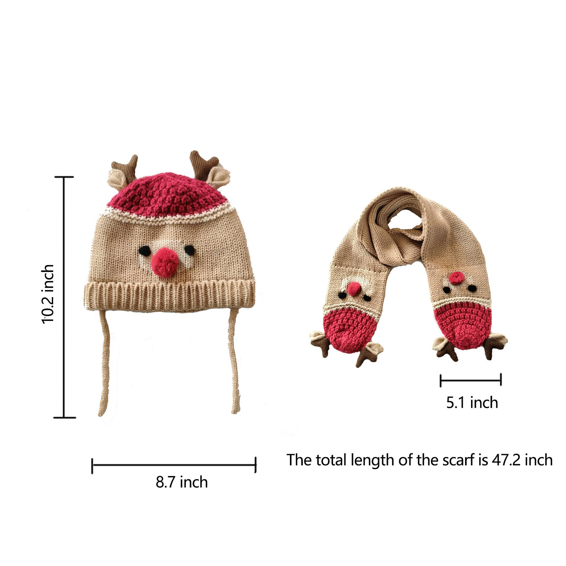 Kids Toddler Knit Elk Antlers Hat Scarf Set for Christmas 6