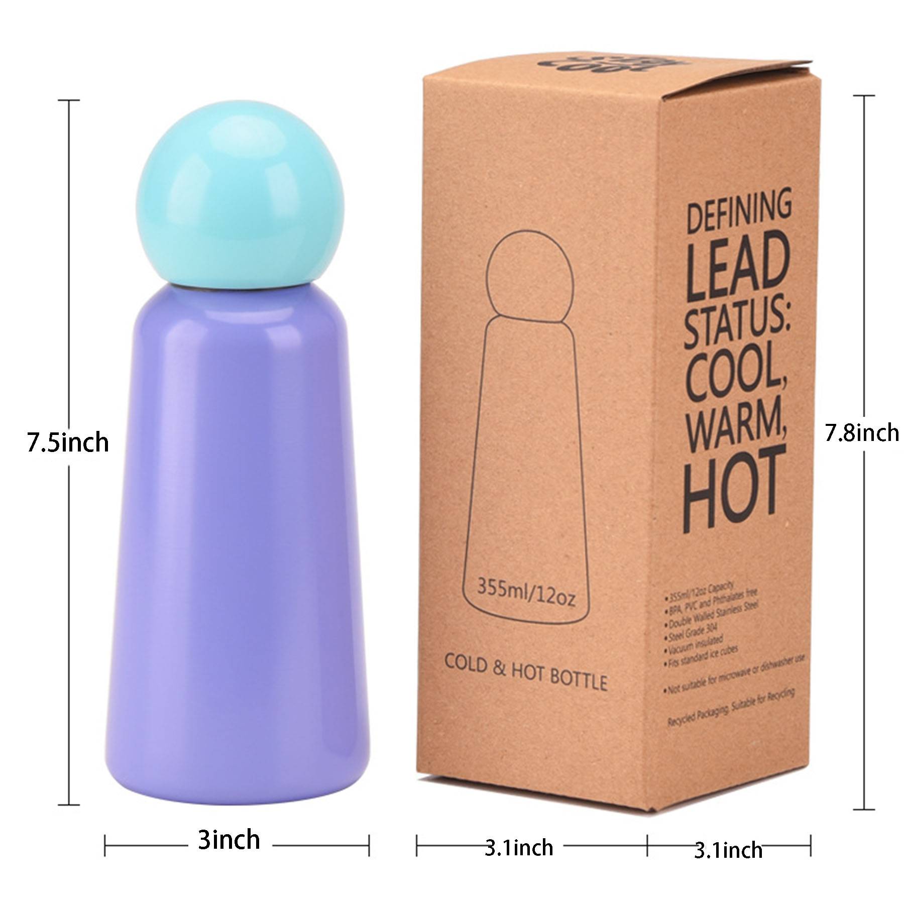 12.3oz Stainless steel round head Insulated bottle 3