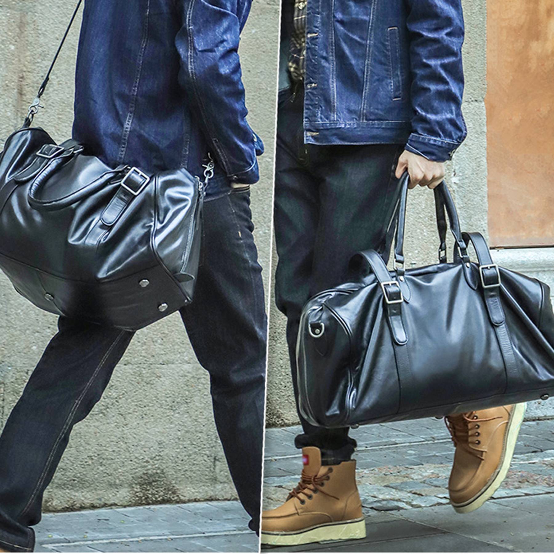 Oversized Genuine Leather Travel Duffel Bag With Shoe Pouch 4