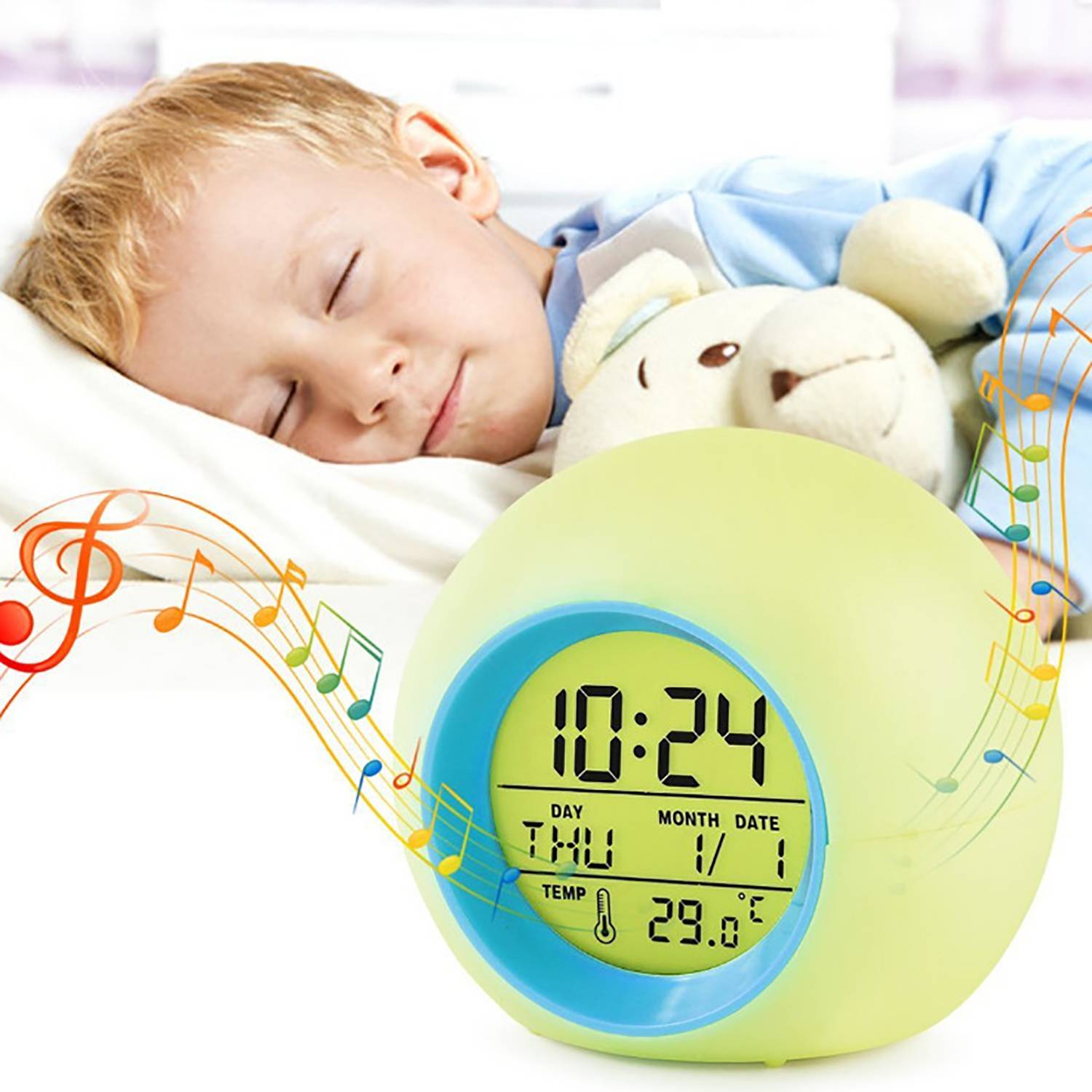 Kids 7-Color Changing Alarm Clock w/ Natural Sounds 4