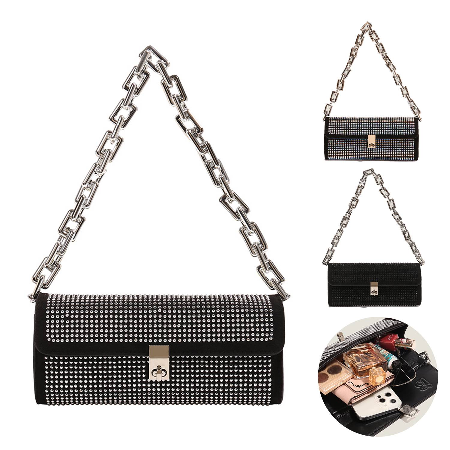 PU chain underarm shoulder tote bag