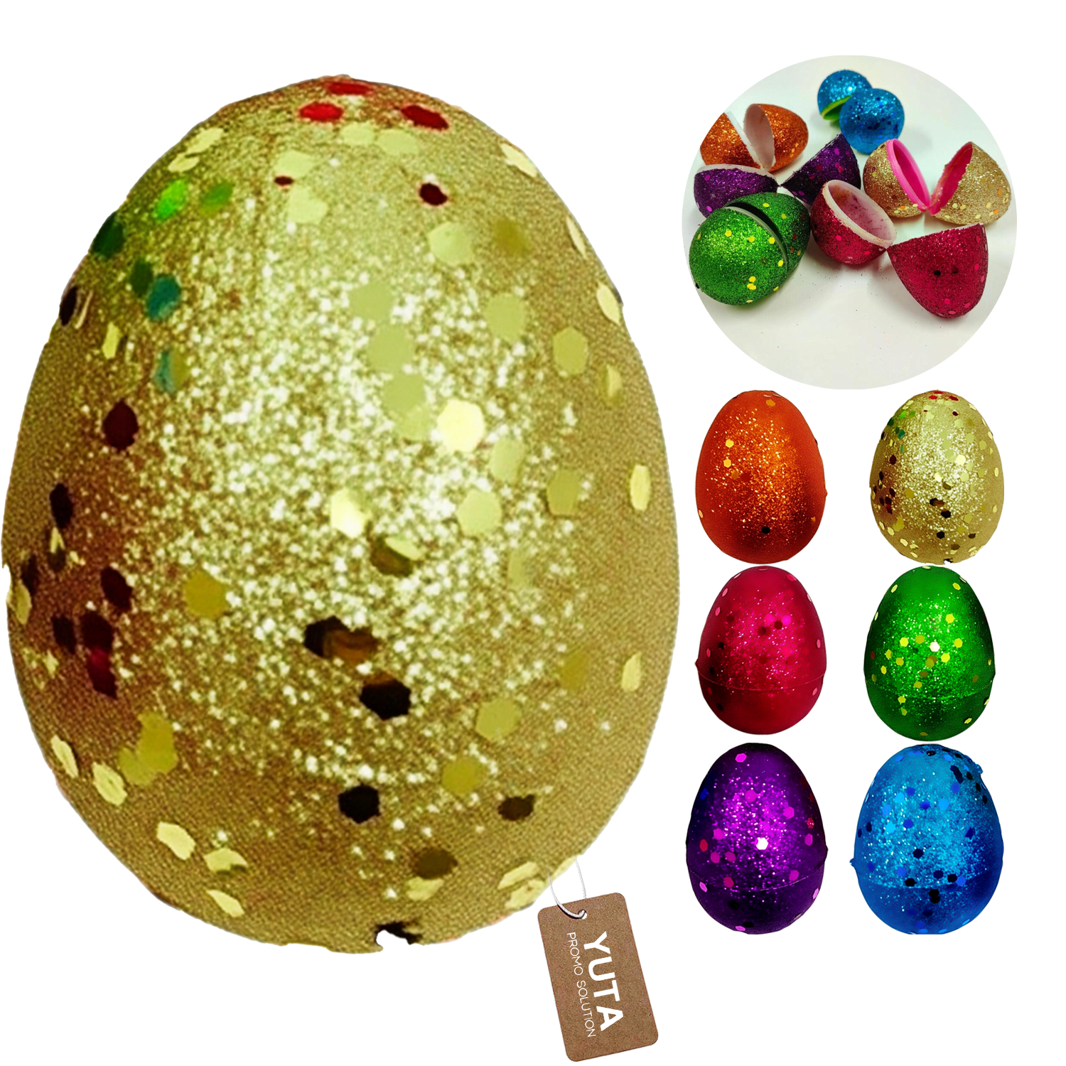 Glittered Fillable Plastic Easter Eggs 6