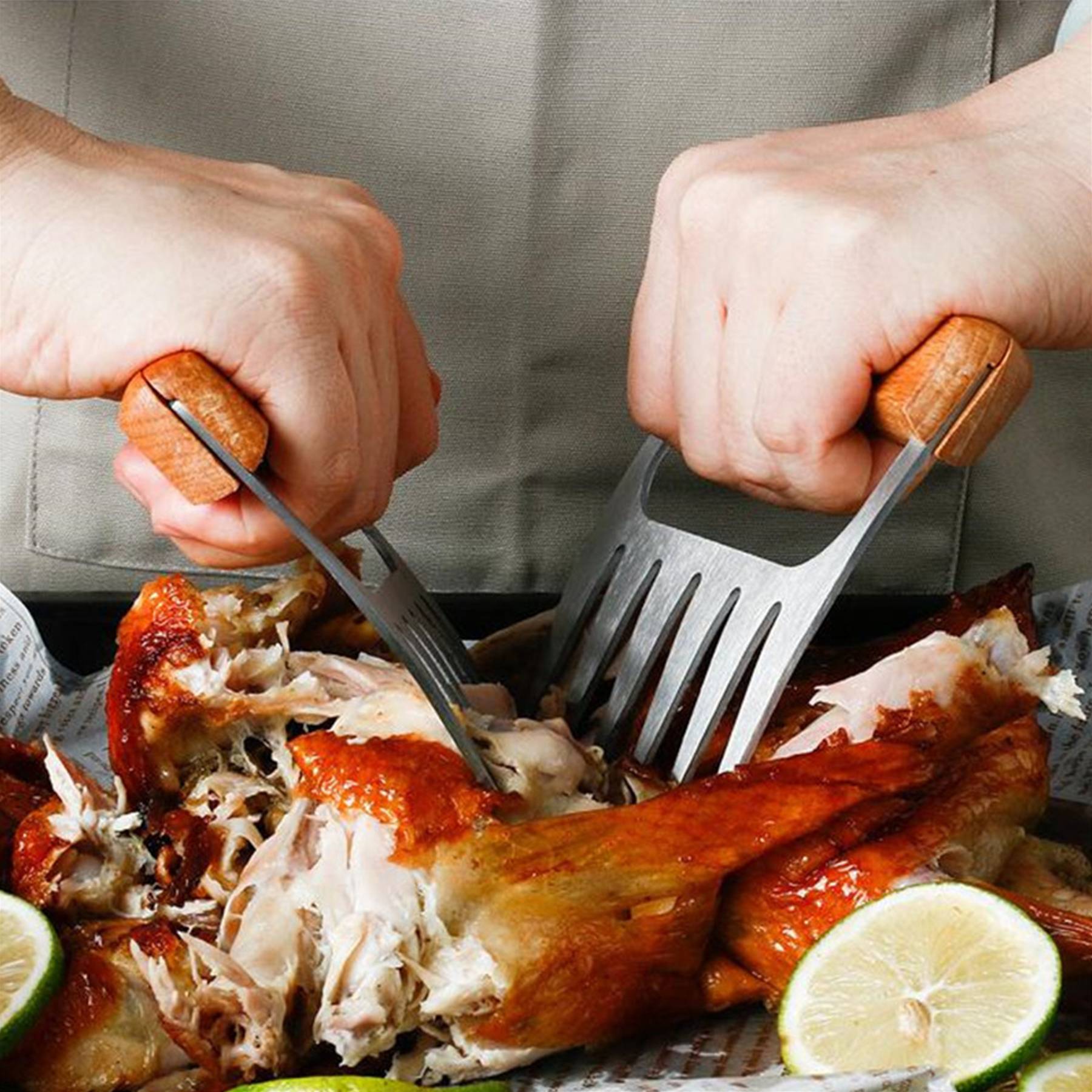 Stainless Steel Meat Forks with Wooden Handle for Shredding 5