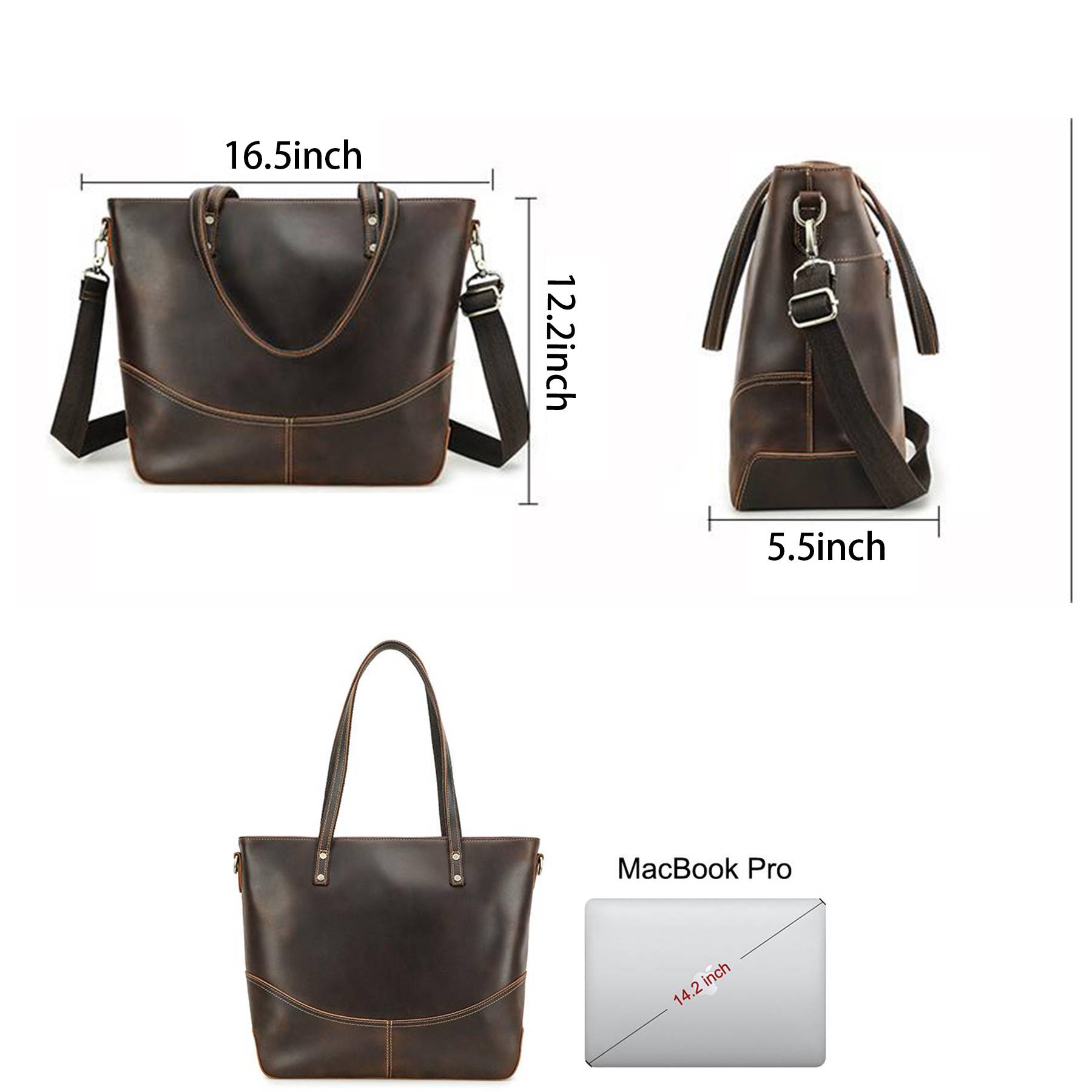 Genuine Leather Large handheld Laptop Cross-body Bag 7