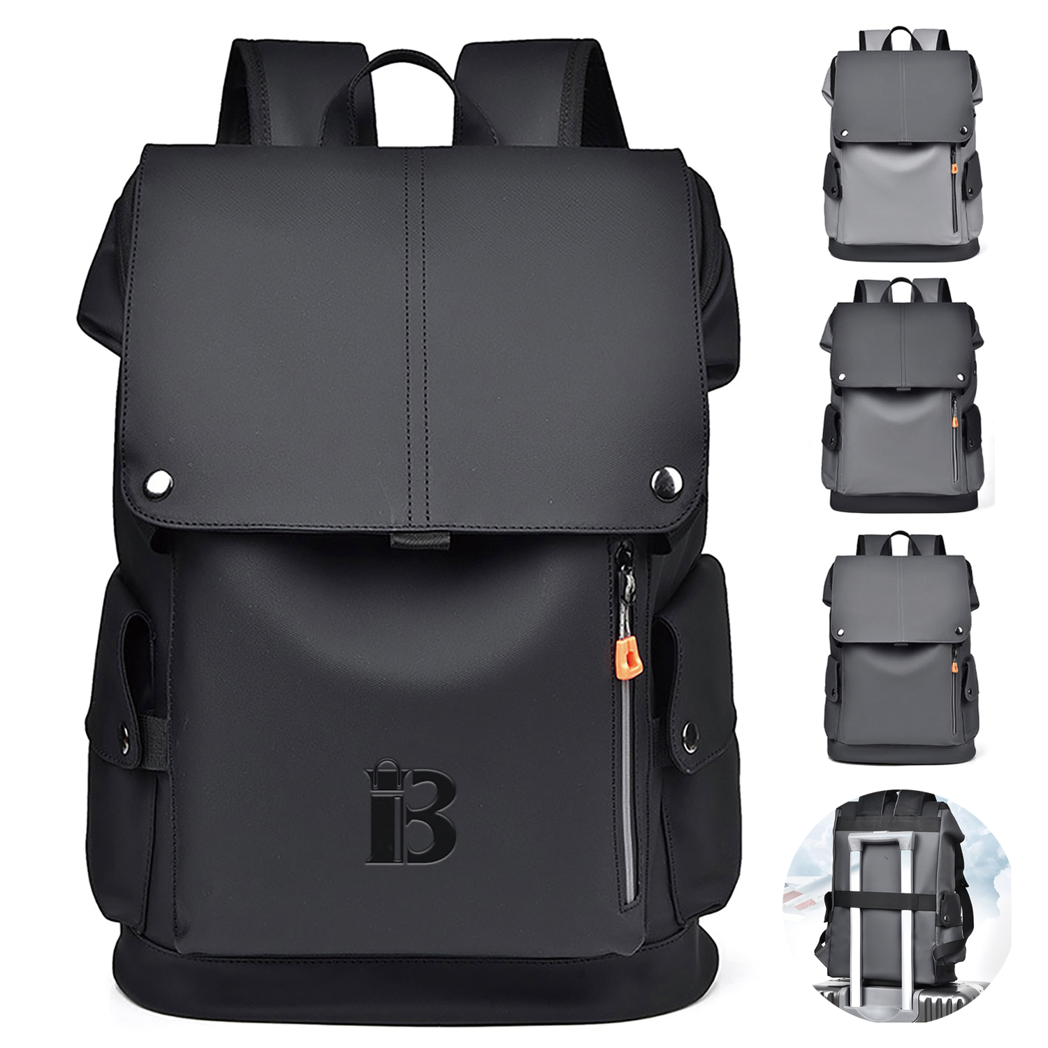 PU Leather Waterproof Business Backpack w/ USB Port