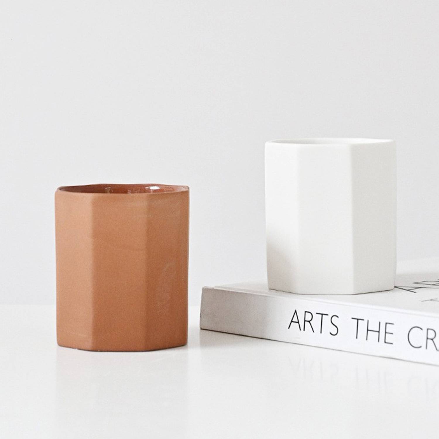 Frosted octagonal ceramic candle cup 4